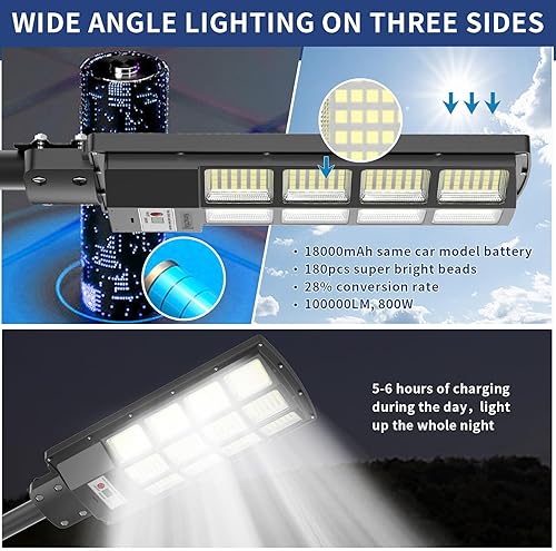 Miniatura 2 de Luz solar de calle para exteriores, 800 W, 100000 lm, sensor de movimiento, luces de inundación IP67 impermeables para estacionamiento, patio,