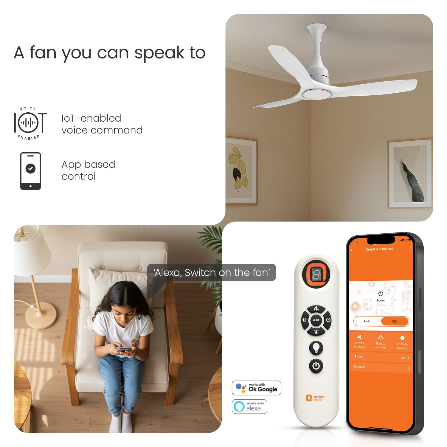 Image showing the fan remote control and a smartphone with the control app