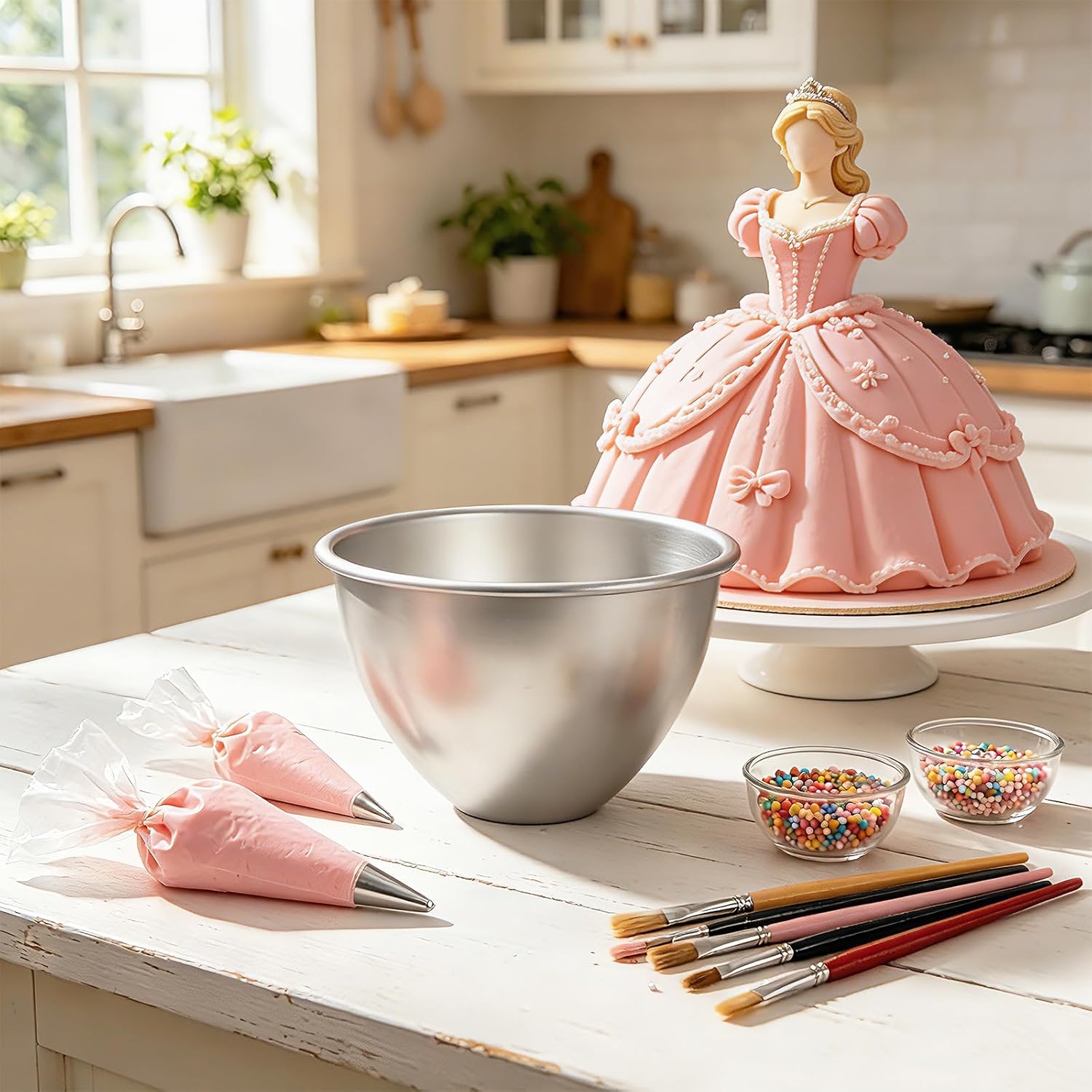 AKAZA 2 Pack Doll Cake Pans 6 Inch & 8 Inch Princess Skirt Cake Molds
