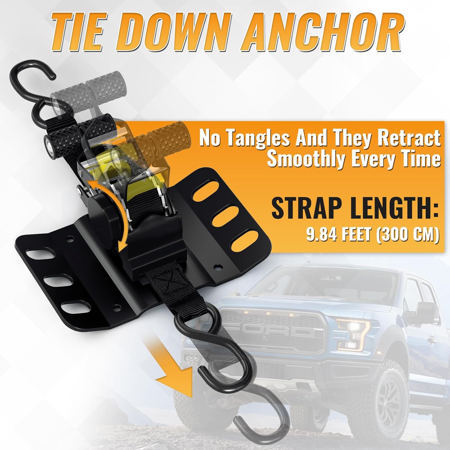 2PCS 10FT Retractable Truck Bed Ratchet Straps for 2015-2025 Ford F150, F250, F350, 1500lb Break Strength, Auto Self Retracting Tie Down Straps for Ford F150 Accessories