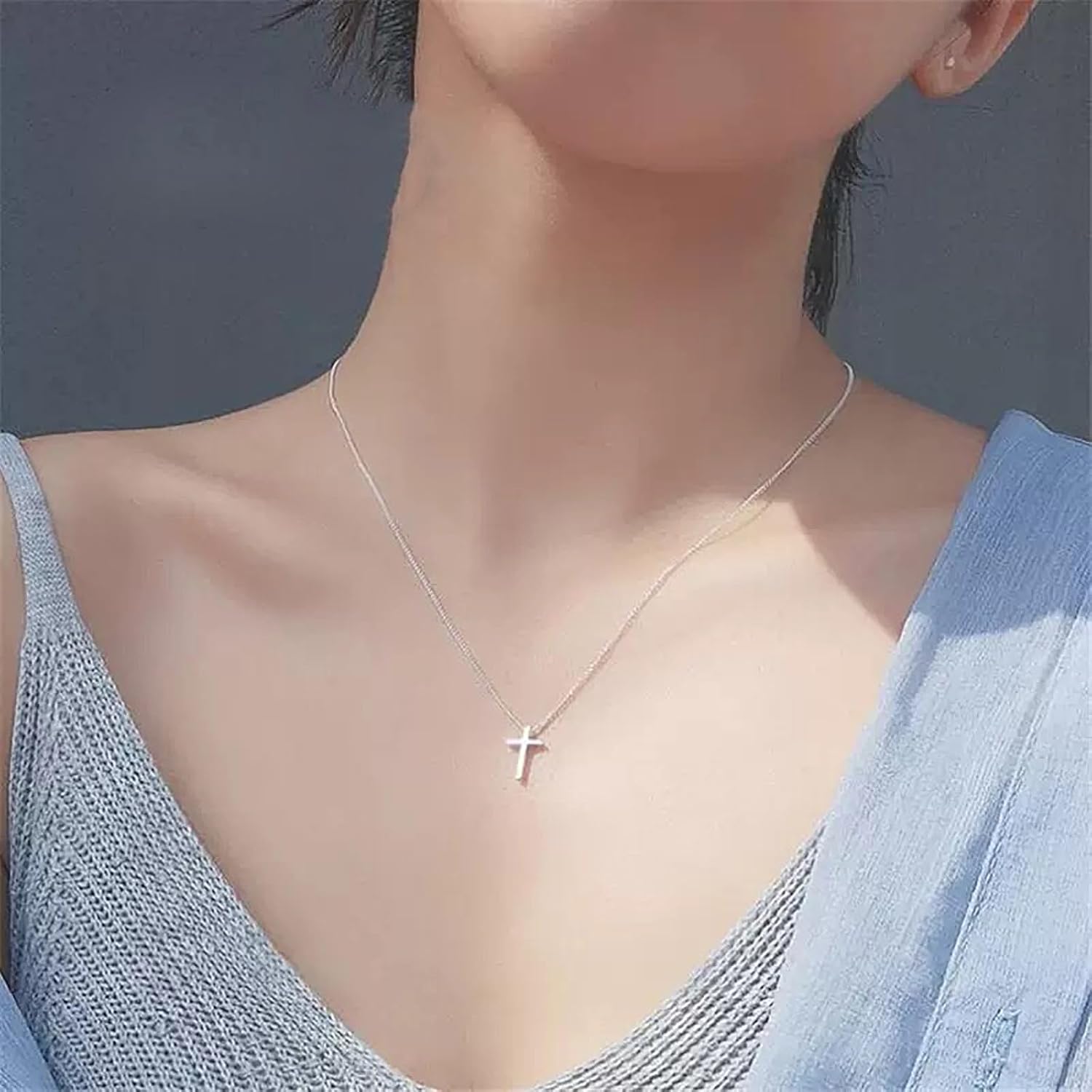 Dainty Cross Necklace for Women - 14K Gold/Silver Plated Minimalist Choker Pendant, Adjustable Chain, Hypoallergenic Jewelry - Image 4