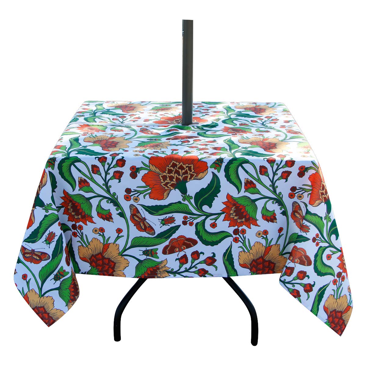 EHouseHome Outdoor Indoor 60inch SquareTablecloth with Umbrella Hole and Zipper, Waterproof Zippered Patio Table Cloths, Spring/Summer Table Covers for Backyard Circular Table/BBQs/Picnic