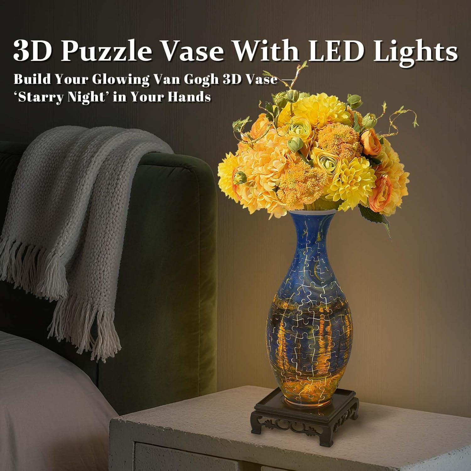 3D Puzzles Vase for Adults with LED Light, 160 Pcs Unique Plastic Flower Vase Puzzle,Crafts for Adults,DIY House Warming Gifts for Flower Arrangements and Home Decor (​Starry Night)