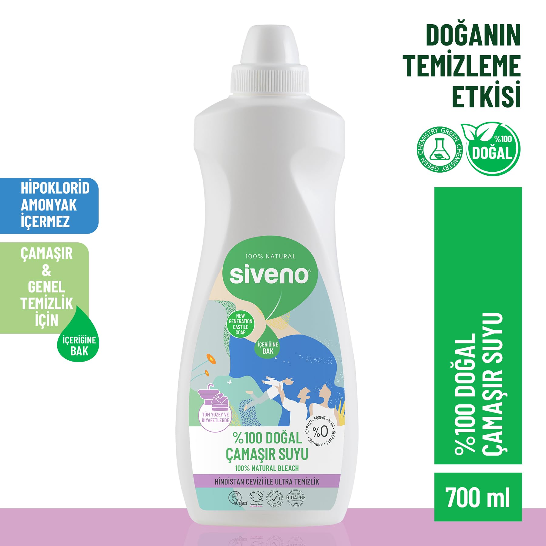 Siveno%100 Doğal Çamaşır Suyu Bitkisel Lavanta Çay Ağacı Tüm Yüzey Ve Kumaşlarda 700 ml