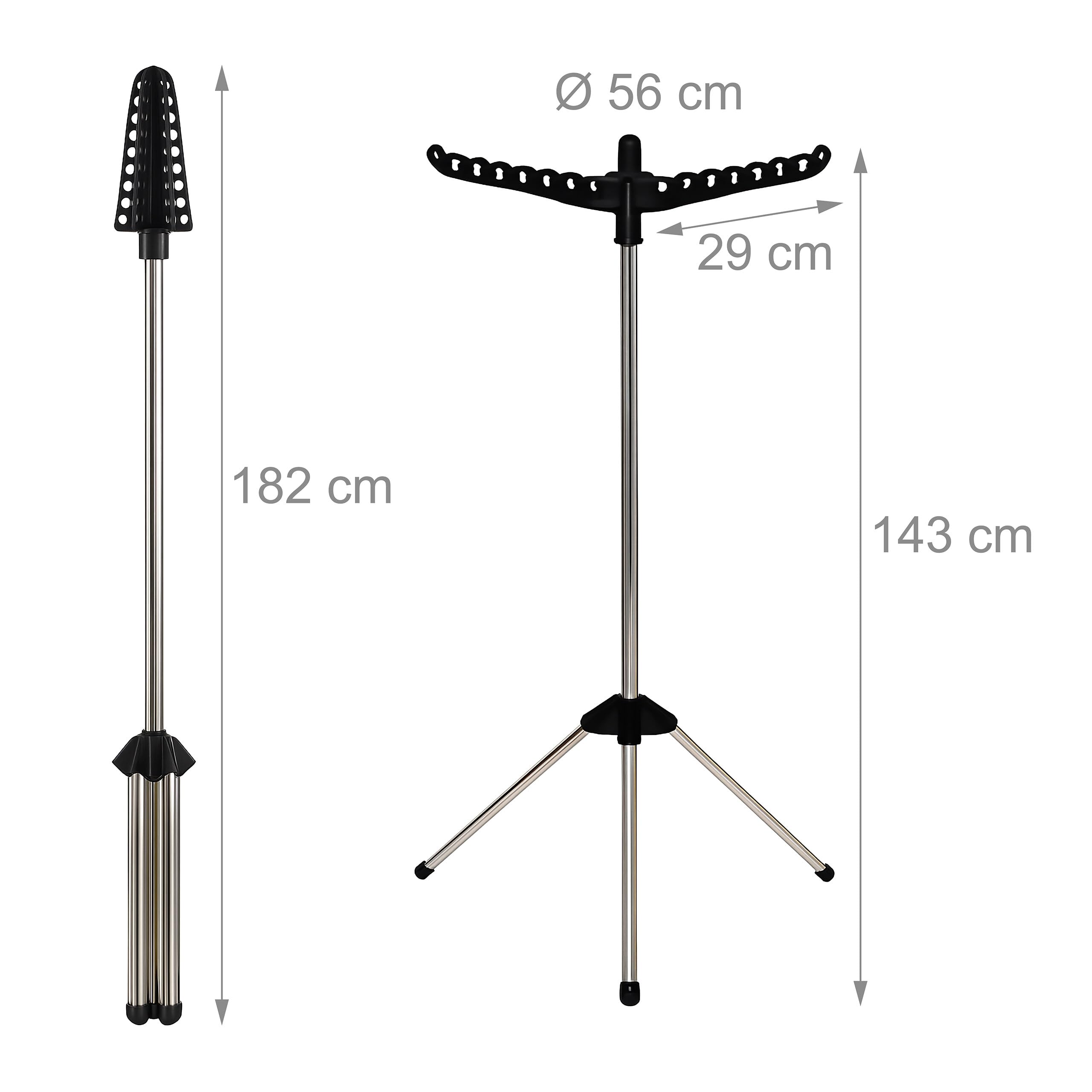 Tendedero abatible Relaxdays, para 27 Perchas, resiste hasta 15 kg, secador, Medidas: 143 x 56 cm, Negro/Plateado
