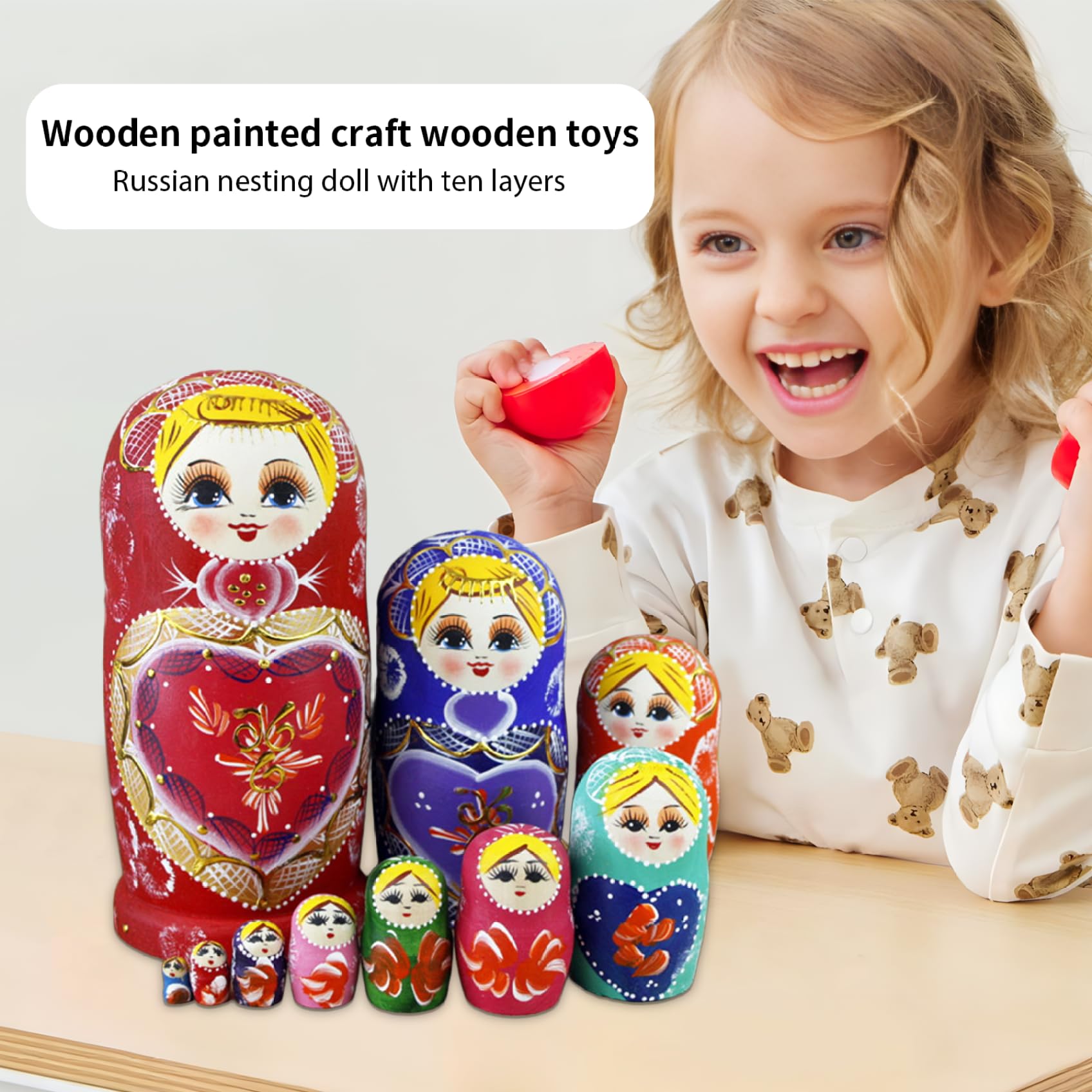 Poupée Matryoshka, poupées gigognes 1 Ensemble (10 pièces) modèle de Fille poupée Matriochka en Bois coloré poupées gigognes Russes empilant des Jouets pour Les Enfants