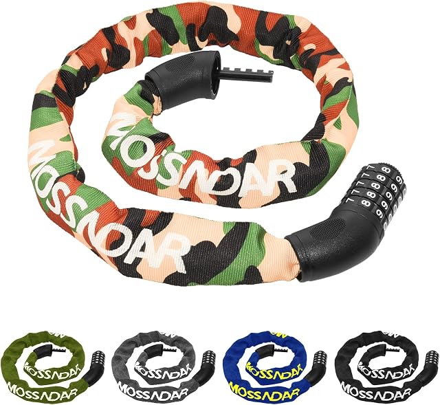 MOSSNDAR Bike Lock Heavy Duty, 8mm 100cm 940g Bike Lock Combination with 5-Digit Codes,100000 Resettable Codes,Bike Locks High Security,Strengthened Bike Chain Lock for Bicycle Lock Motorbike MTB Gate