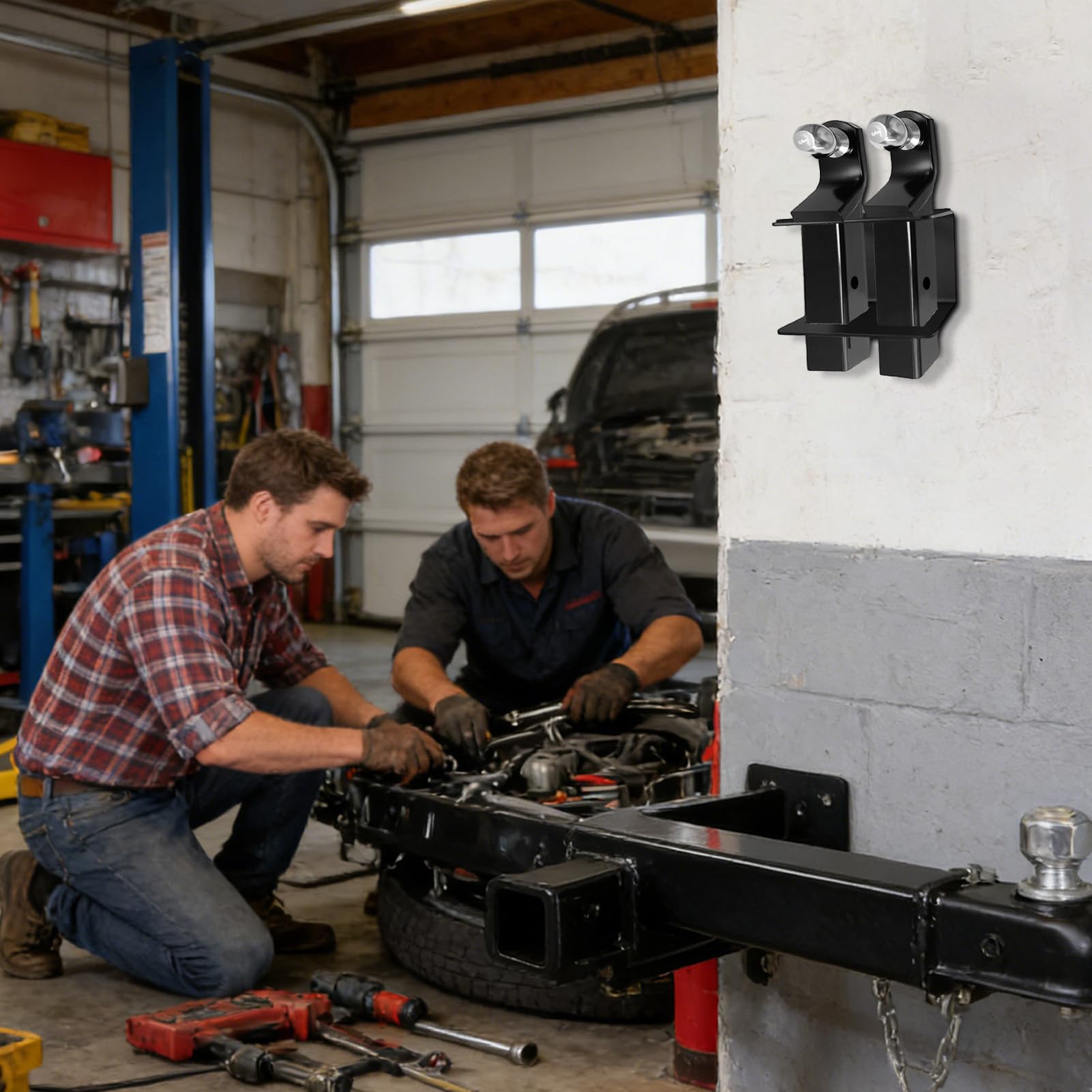 Portaenganche Soporte Para Remolque De Acero De Alta Resistencia | Almacenamiento Para Enganche De Remolque Reemplazo para garaje, autocaravana, coche, montaje de 2 bolas y vástago de