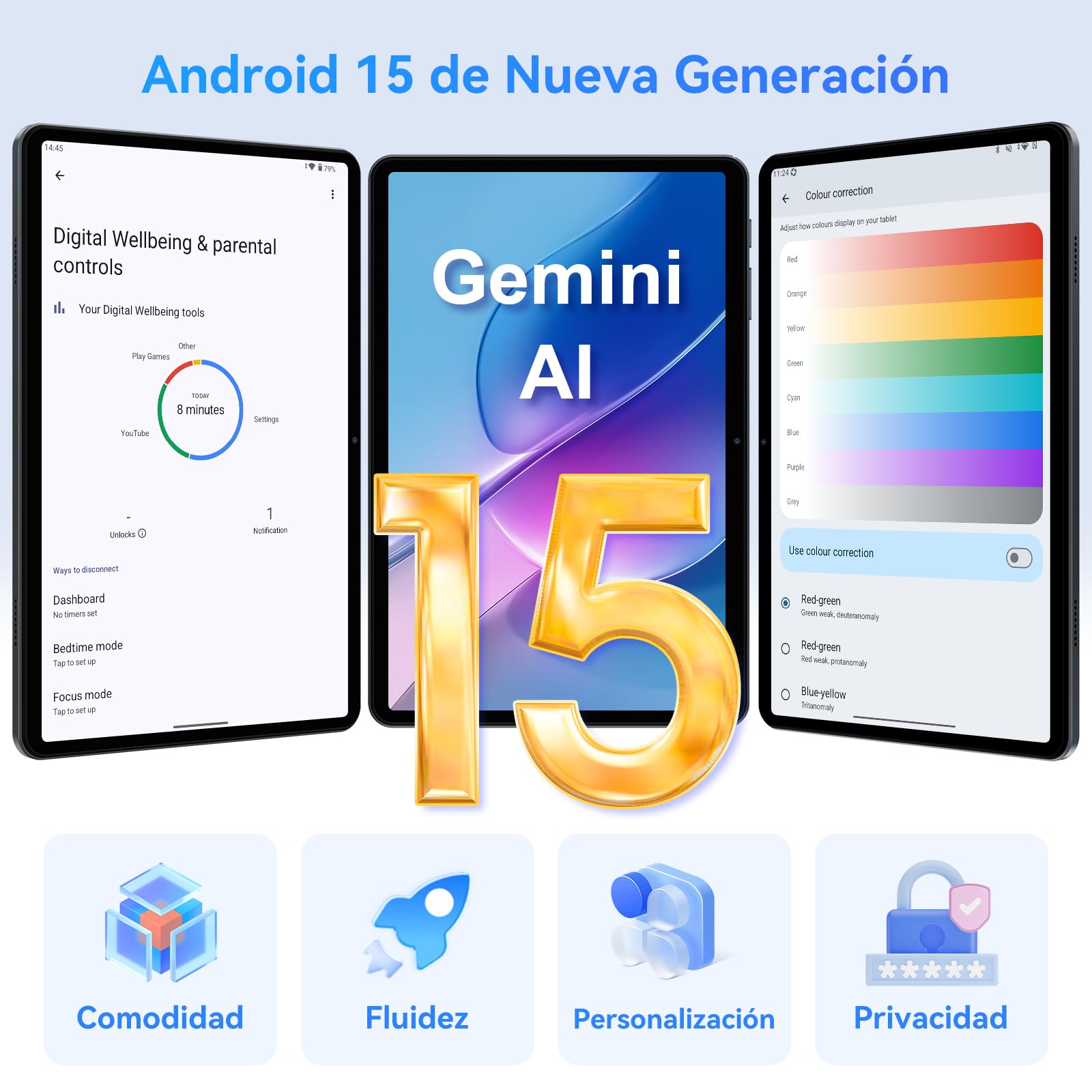 TABWEE Tablet con Teclado y Lapiz, 18GB RAM+ 128GB ROM | Tablet para Estudiantes, Android 15 Tablet 10 Pulgadas, 6000 mAh, Gemini AI, GPS, Face ID (Garantía de 4 Años)
