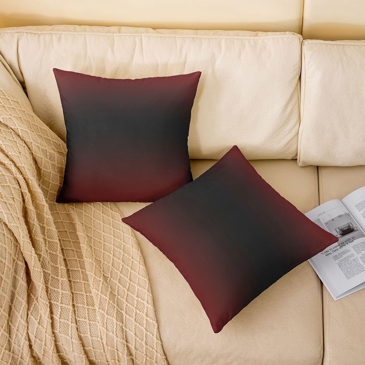 Erosebridal Red and Black Throw Pillow Covers 24x24 Inch Set of 2 Ombre Pillow Covers Abstract Gradient Cushion Cases Contemporary Art Decorative Pillowcases