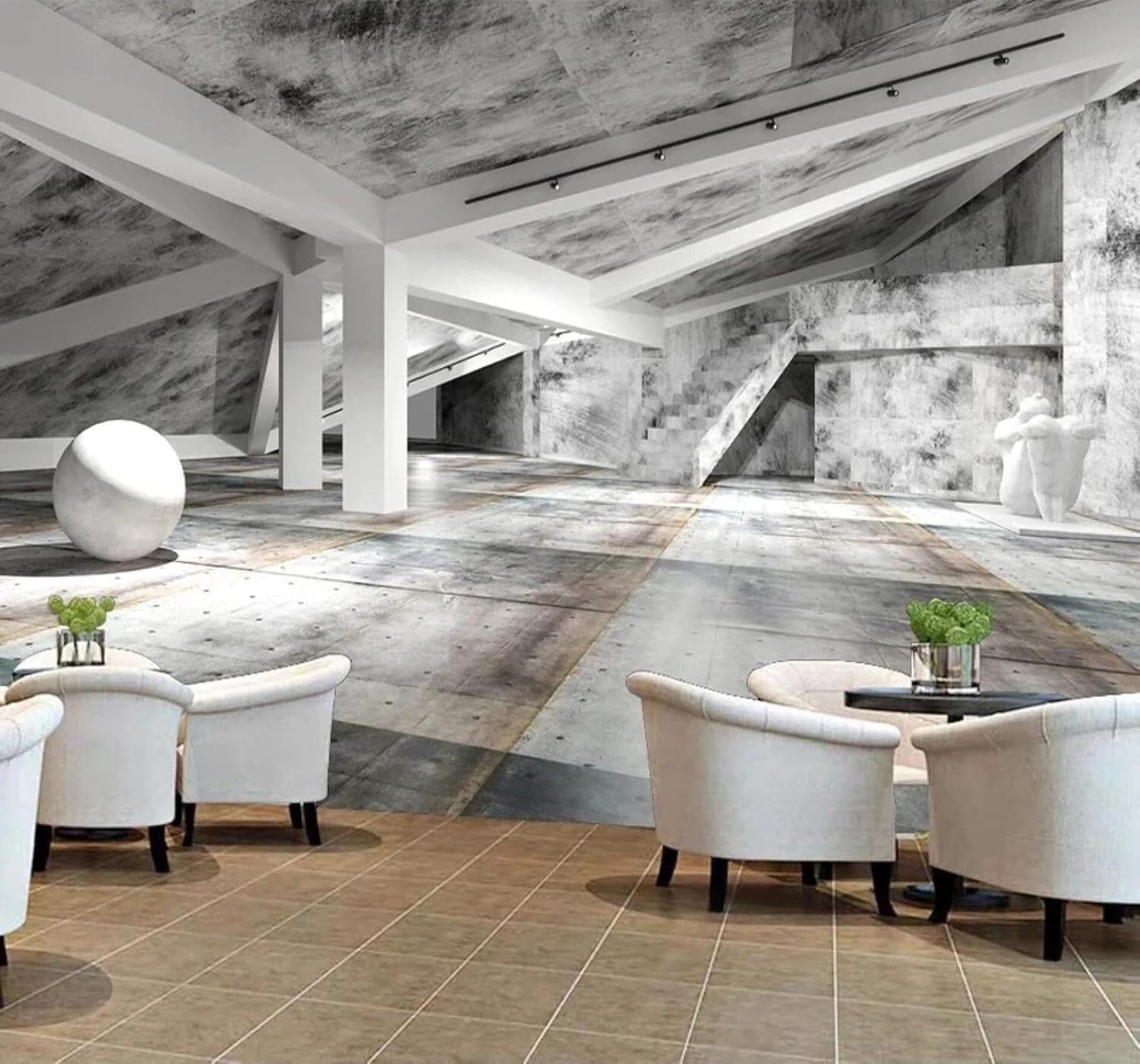 XLMING Creative Three Dimensional Grey Concrete Architecture Spatial Extension 3D Wallpaper Premium Textured Silk Study Dining Living Room Bedroom Sofa TV Wall Easy Install-200cm×140cm