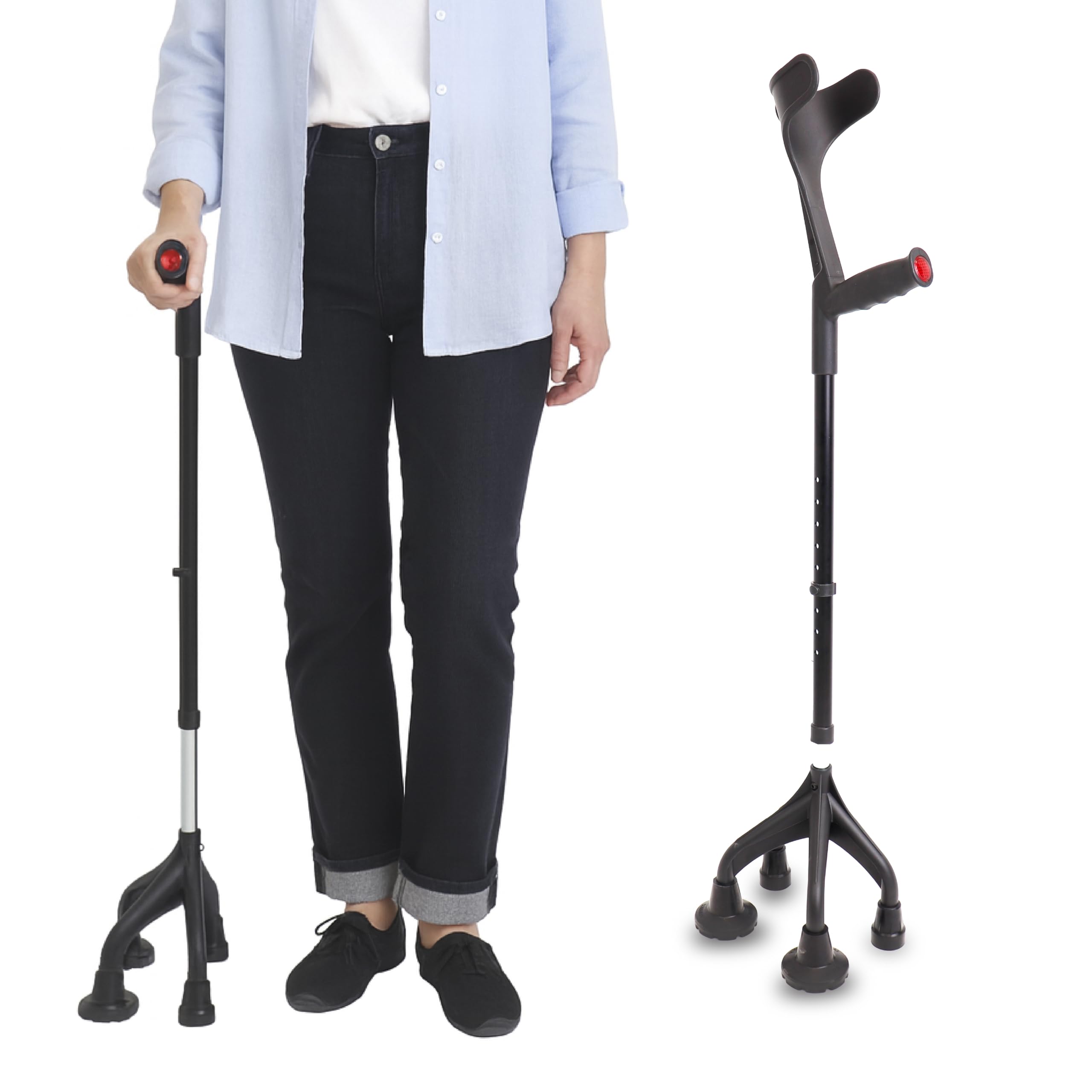 KMINA Quad Crutch for Women and Men, 4 Prong Forearm Crutch, Black