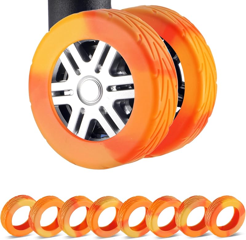 8Pcs Luggage Wheel Covers, Travel Accessories (Gradient Warm Orange) | Wear-resistant & anti-noise silicone covers. Fits 2-2.4" wheels. Protects suitcase wheels. Travel essential for suitcases