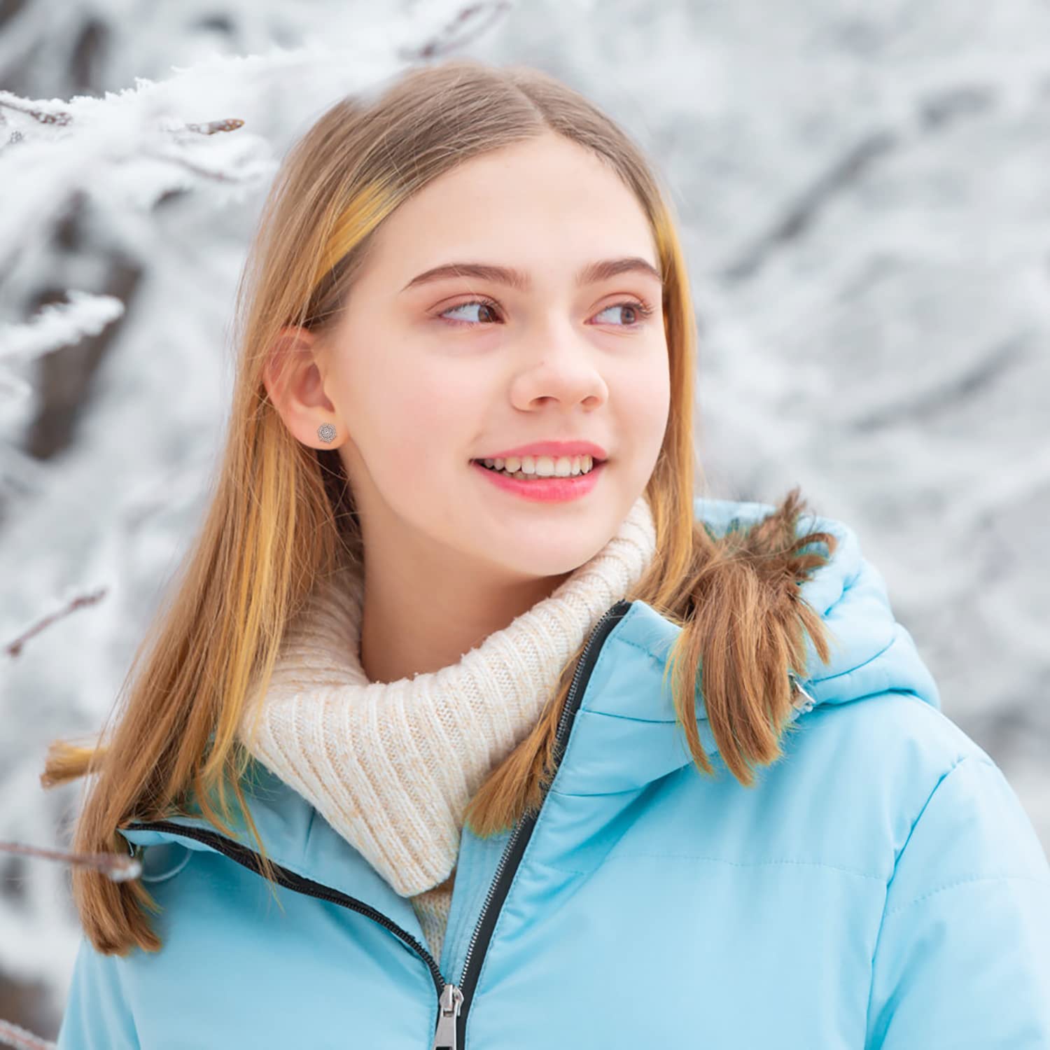 Hifeeled Orecchini Fiocco di Neve Donna Argento 925 con Zirconia Natale Invernale Gioielli Donna Regalo Originale