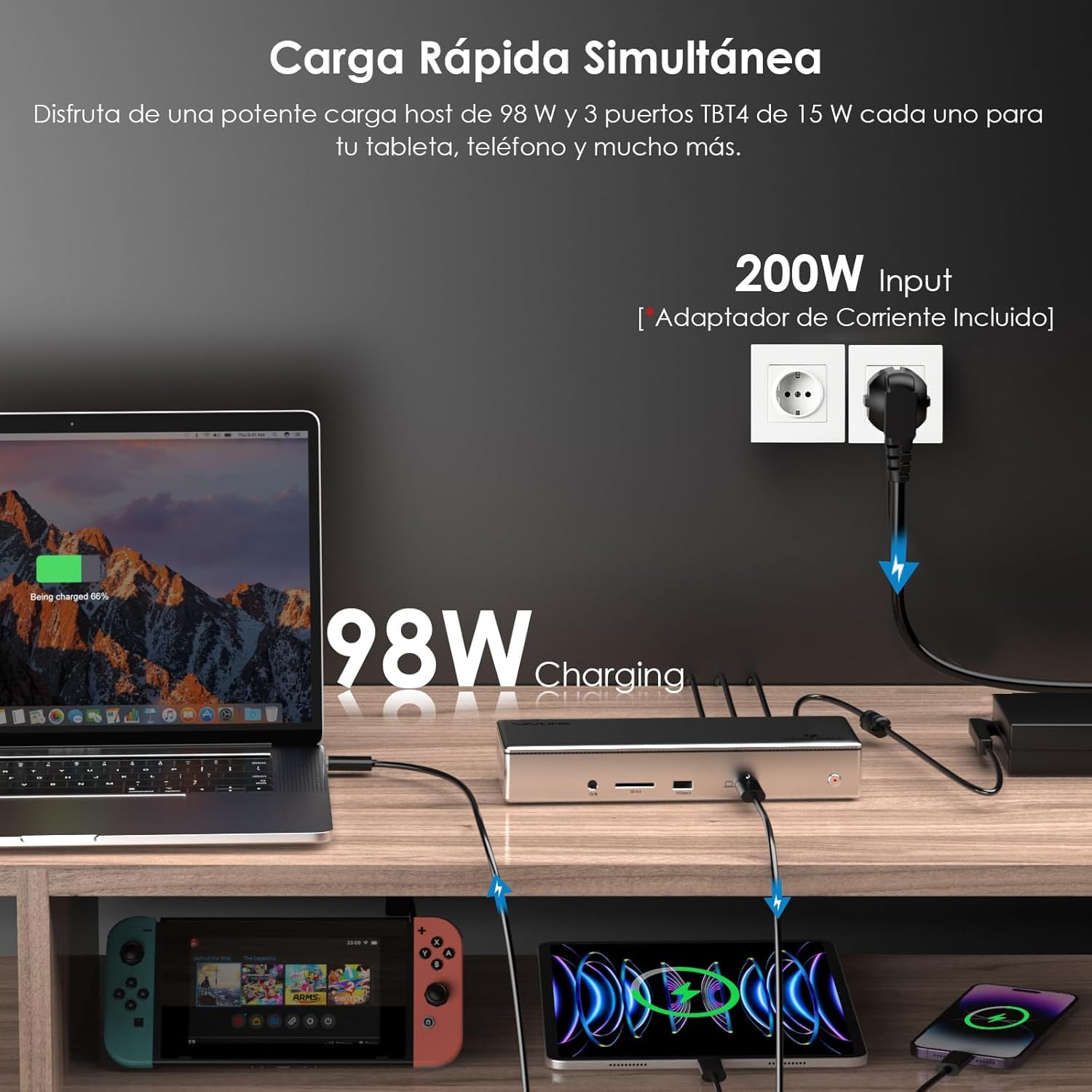 WAVLINK Thunderbolt 4 Docking station 15 in 1, 98 W PD, Single 8 K/Quad 4K Display Docking station con 2 DP/2 HDMI, 4 porte Thunderbolt 4, 4 porte USB A, 2.5 GbE, SD, audio/Mic, compatibile con