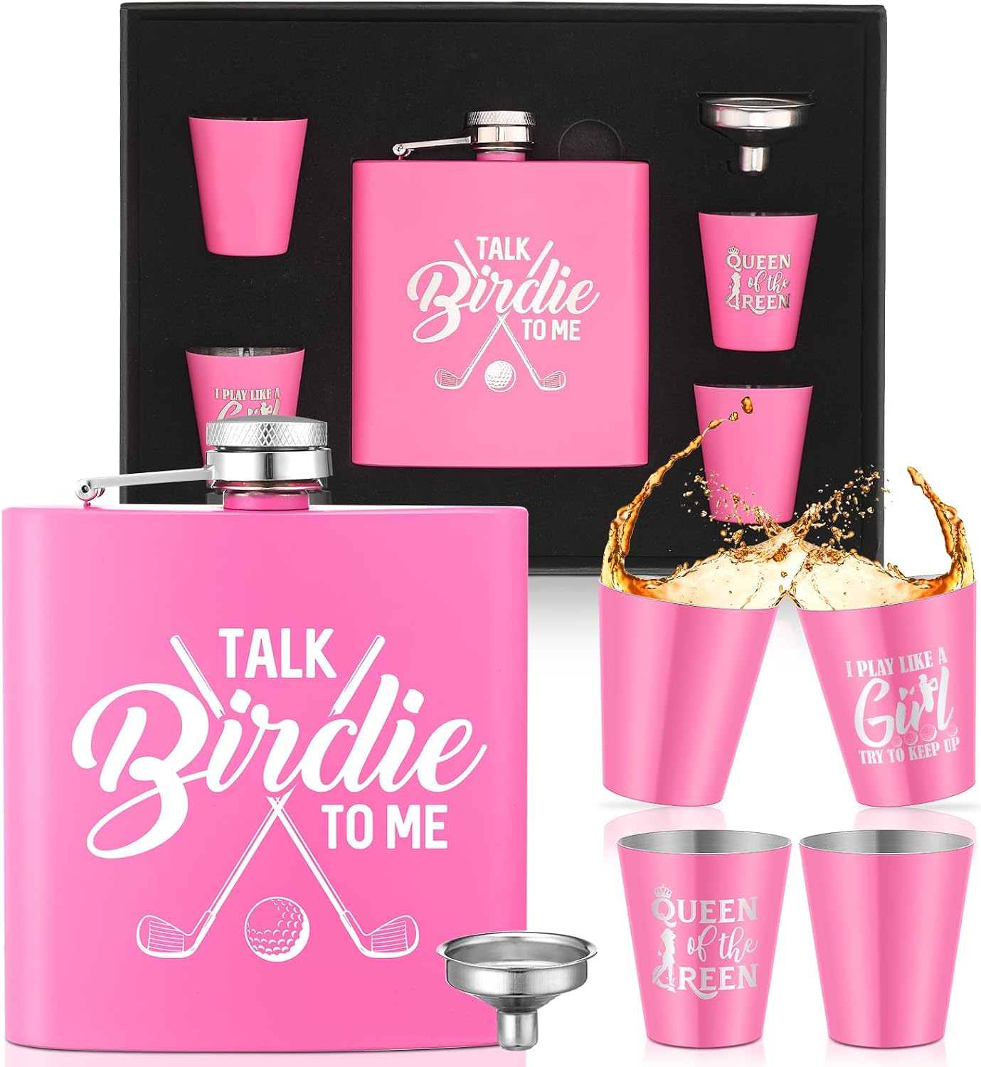 Realspring 6 Pcs Golf Gifts Set 6oz 4 Shot Glasses Funnel Women Pink