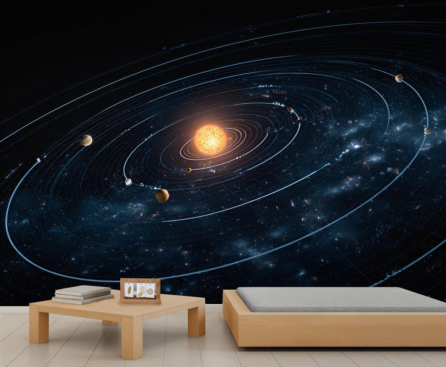 Space Planet Wallpaper Solar System Wall Mural Planetary Orbits Galaxy Mural Wallpaper Starry Sky Planets Murals for Living Room Bedroom Photo Murals 390 x 260 cm — image 1