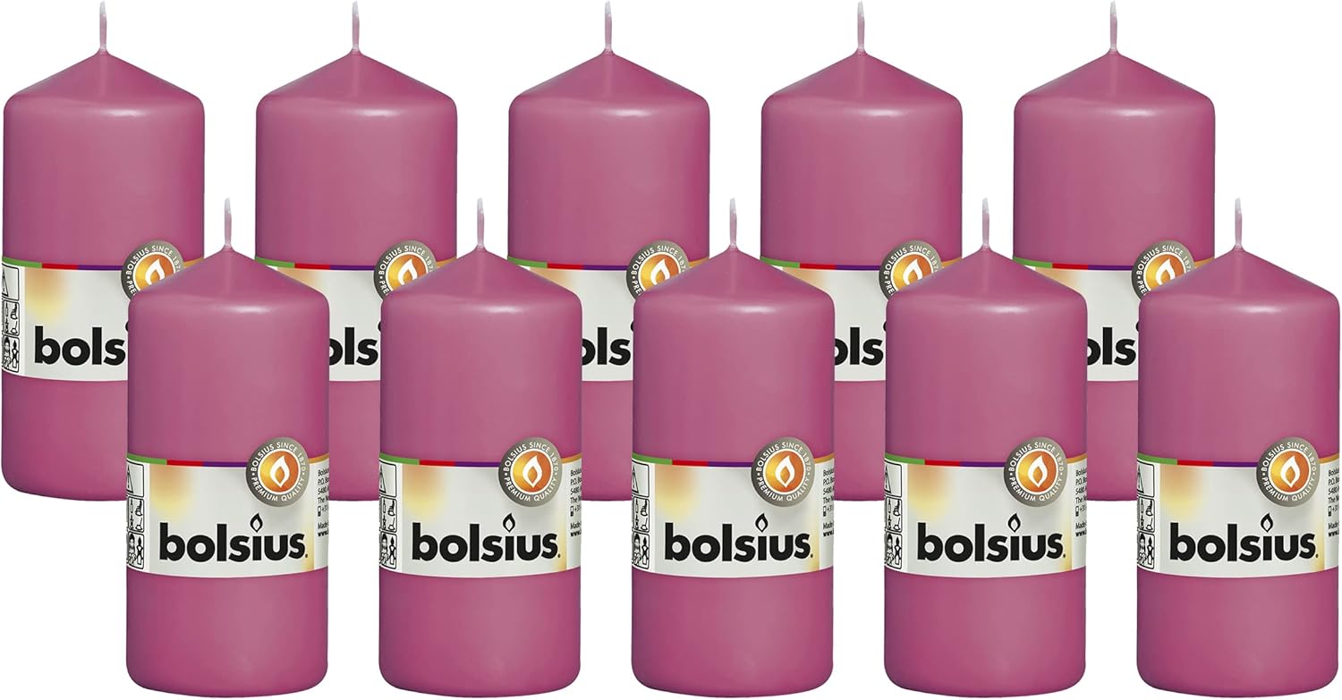 BOLSIUS 10 Pink Pillar Candles - 2.25 x 4.75 Inches - Premium European Quality - Individually Wrapped - 33 Hours Burn Time - Dripless Smokeless Unscented Dinner, Wedding, Party, & Restaurant Candles