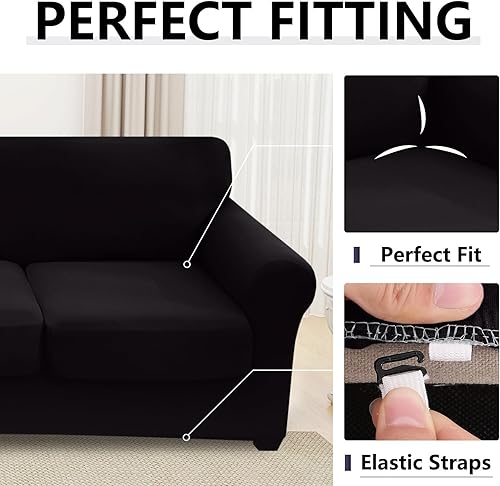 Miniatura 6 de hyha Fundas de sofá de 4 piezas para sofá de 3 cojines, fundas de sofá suaves y lavables, fundas de sofá elásticas para perros, protector de muebles
