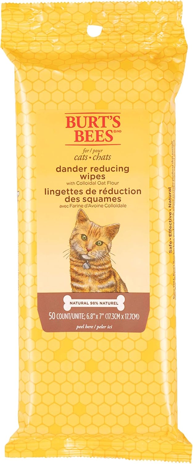 Burt's Bees for Cats Natural Dander Reducing Wipes | Kitten and Cat Wipes for Grooming | Cruelty Free, Sulfate & Paraben Free, pH Balanced for Cats - Made in USA - 2 Pack : Pet Supplies