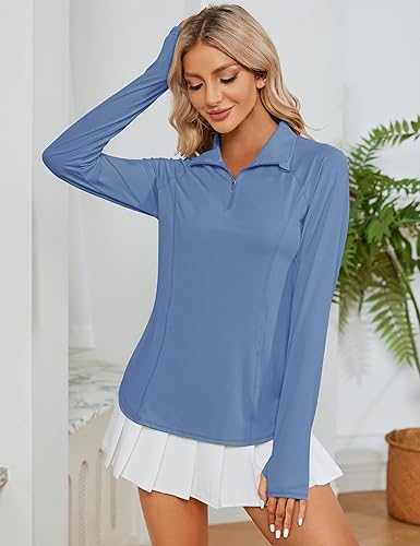 Miniatura 7 de LOMON - Camisetas de manga larga para mujer, protección solar, cremallera de 14, para verano, secado rápido, camisetas de senderismo, sudadera