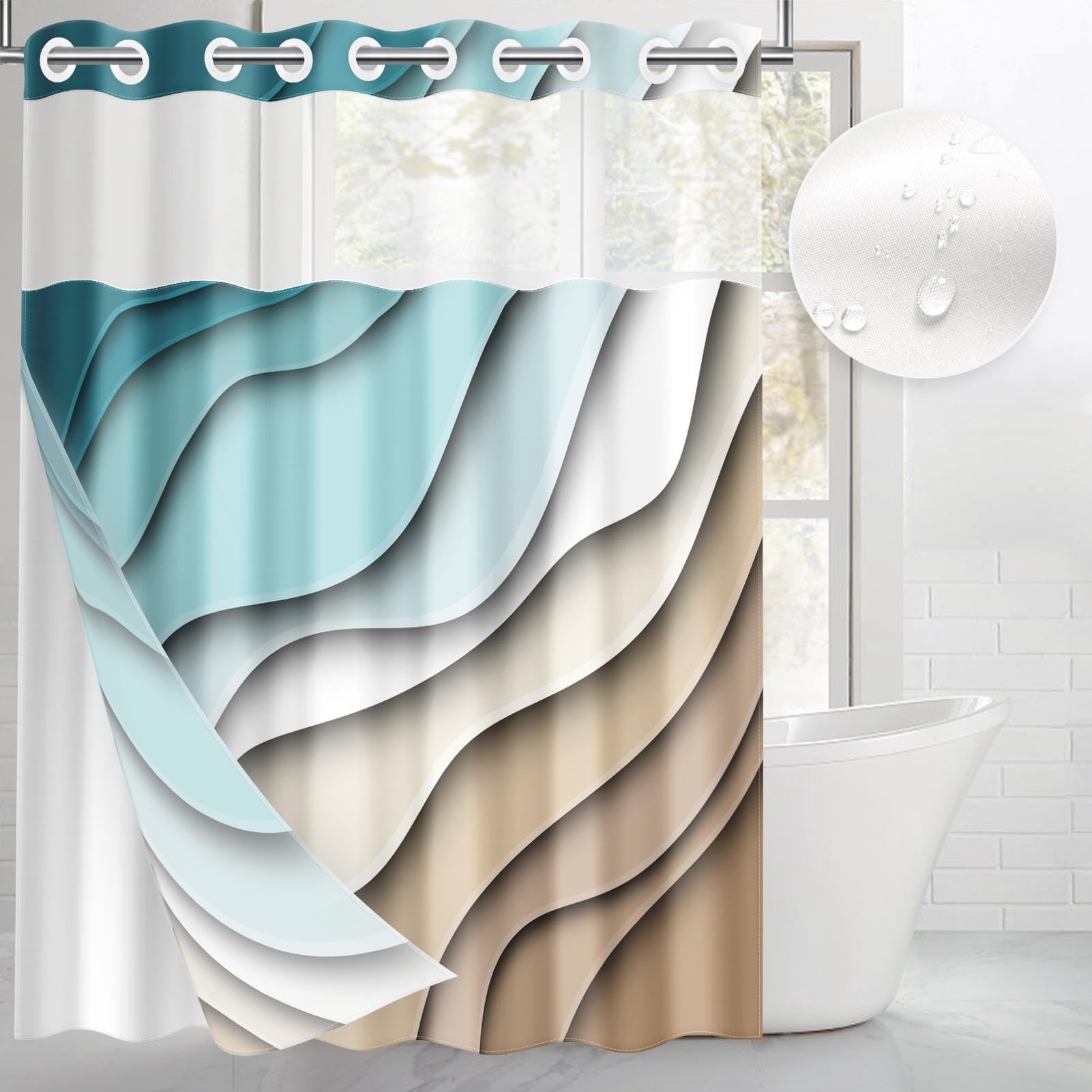 Amazon.com: Britown No Hook Colorful Abstract Light Shower Curtain with ...