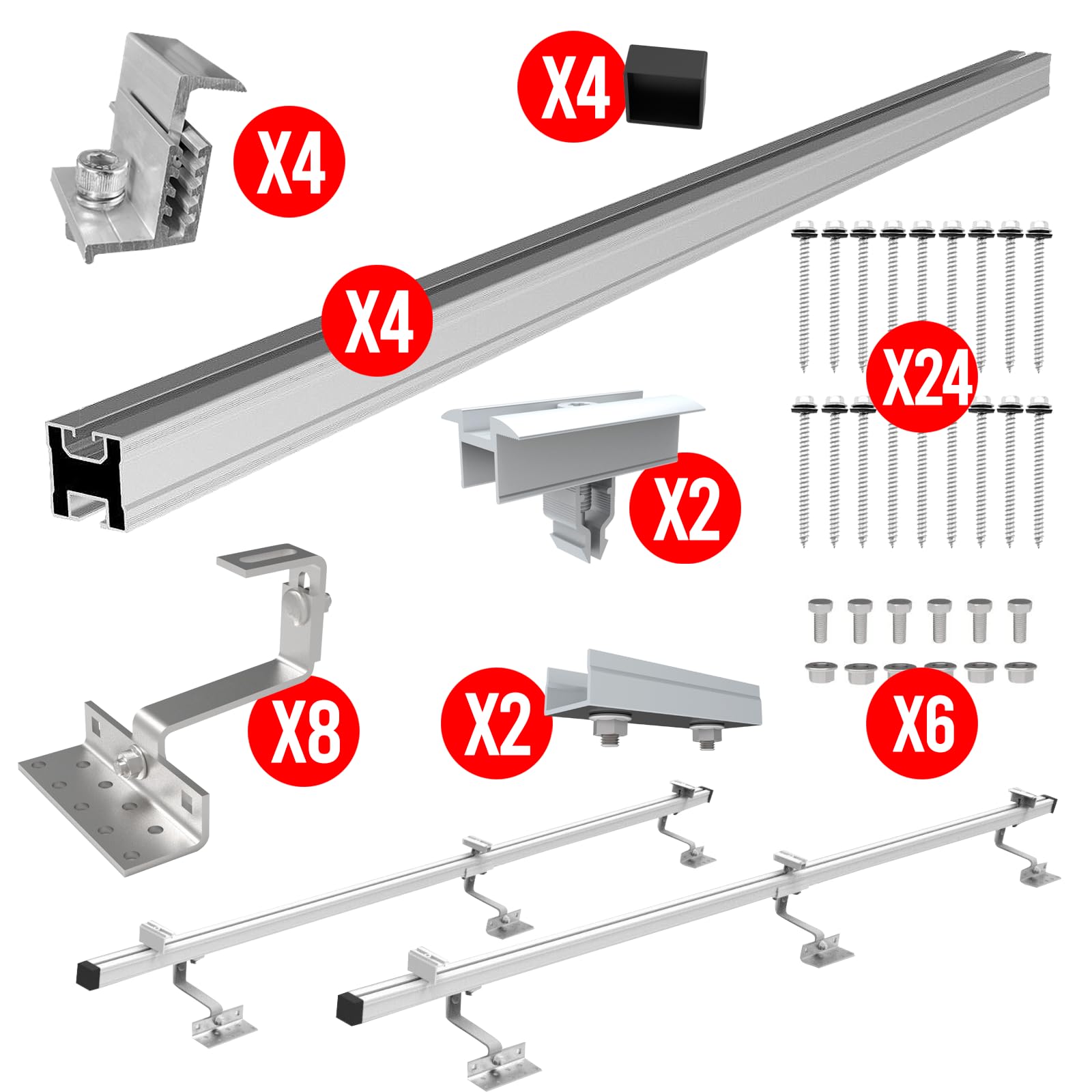 SET 2x PV-Module 35mm, PV, Photovoltaik, Aufständerung, Dachhalterung, Befestigung, Halter, Halterung, Solar, Solarmodul, Solarpanel, PV Halter, Ziegeldach, 8X DACHHAKEN!, 25-40mm