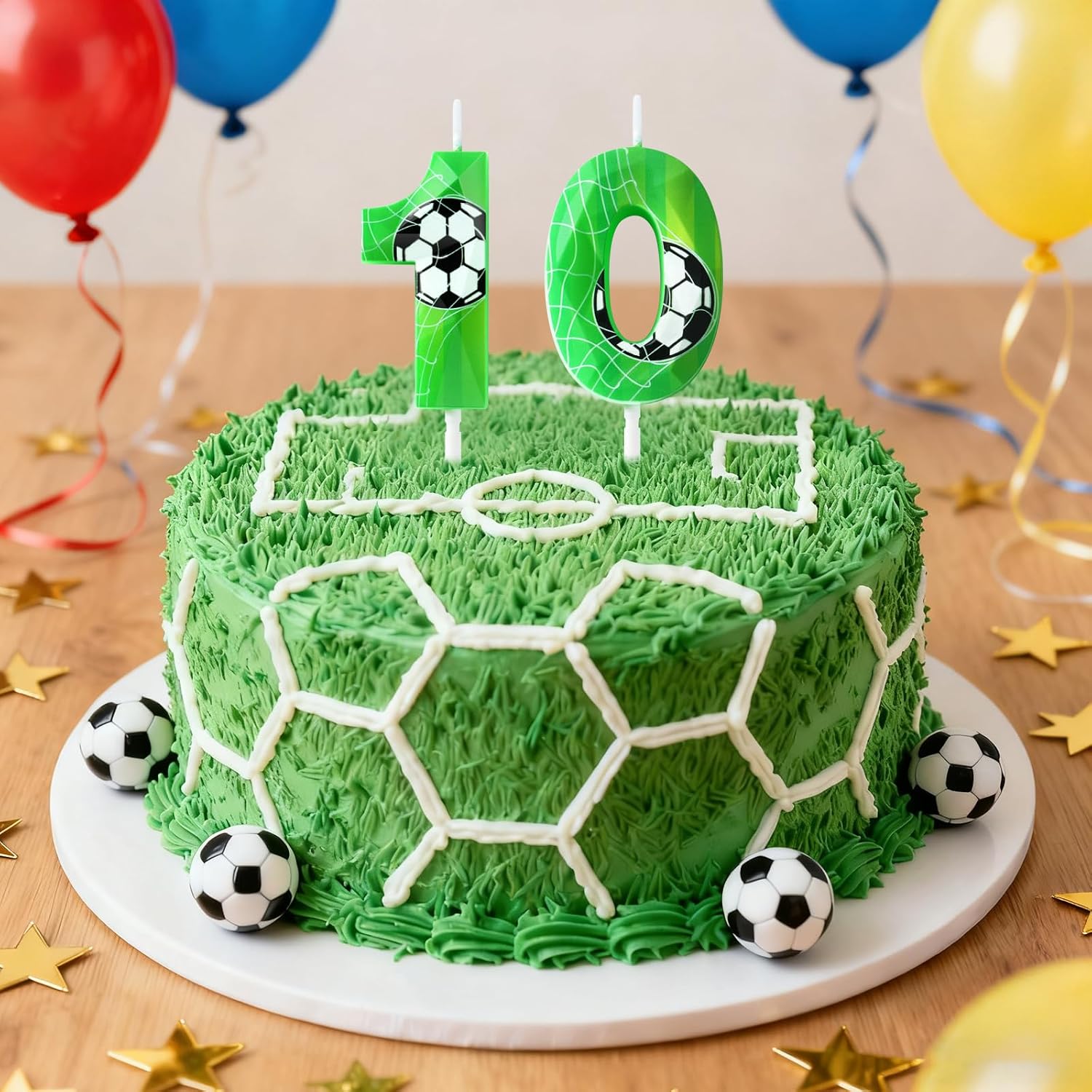 Soccer Birthday Candles 10th Soccer Cake Birthday Party Decorations, Football Birthday Cake Candles for Boys Girls, 3D Diamond Shape Numeral Candles Decoration Soccer Party Supplies