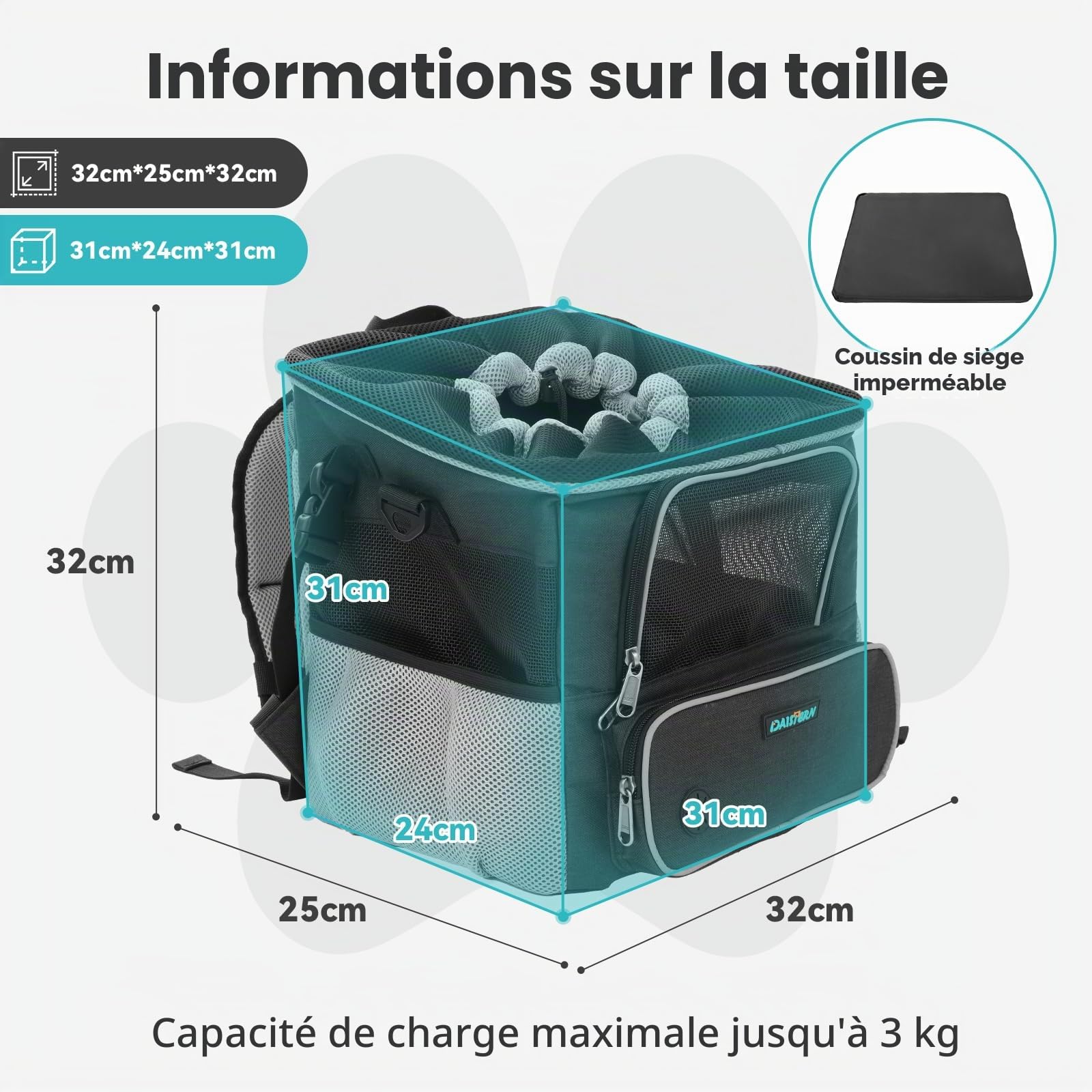 Panier de Vélo Avant pour Chien Chat jusqu'à 3KG avec Adaptateur Φ53mm, Sac à Dos Petit Chien avec Fenêtre en Maille Respirante, Bandes Réfléchissantes, Coussin Confortable Imperméable