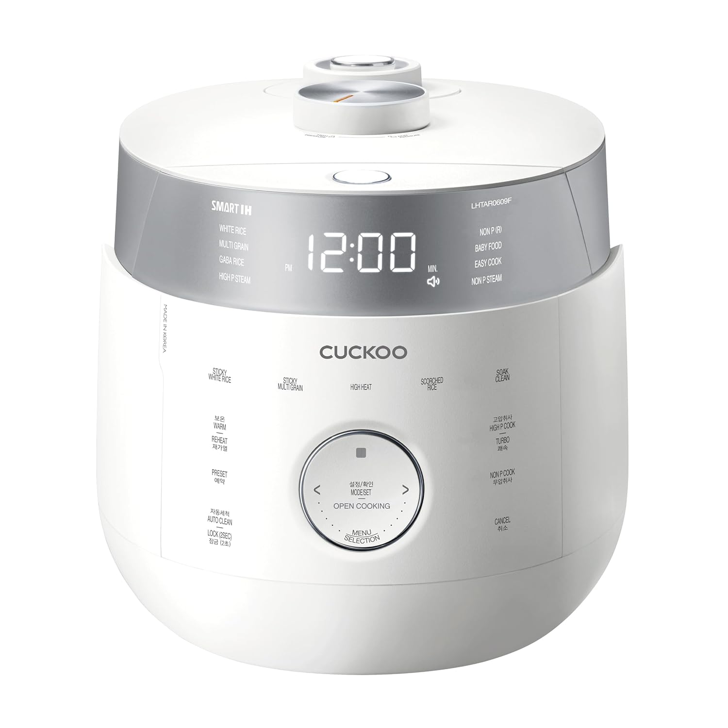 CUCKOO Twin Pressure Rice Cooker 6-Cup Uncooked / 12-Cup Cooked with Induction Heating Technology, 19 Menu Modes with Voice Guide, Full Stainless Steel Inner Pot, White (CRP-LHTAR0609FW)