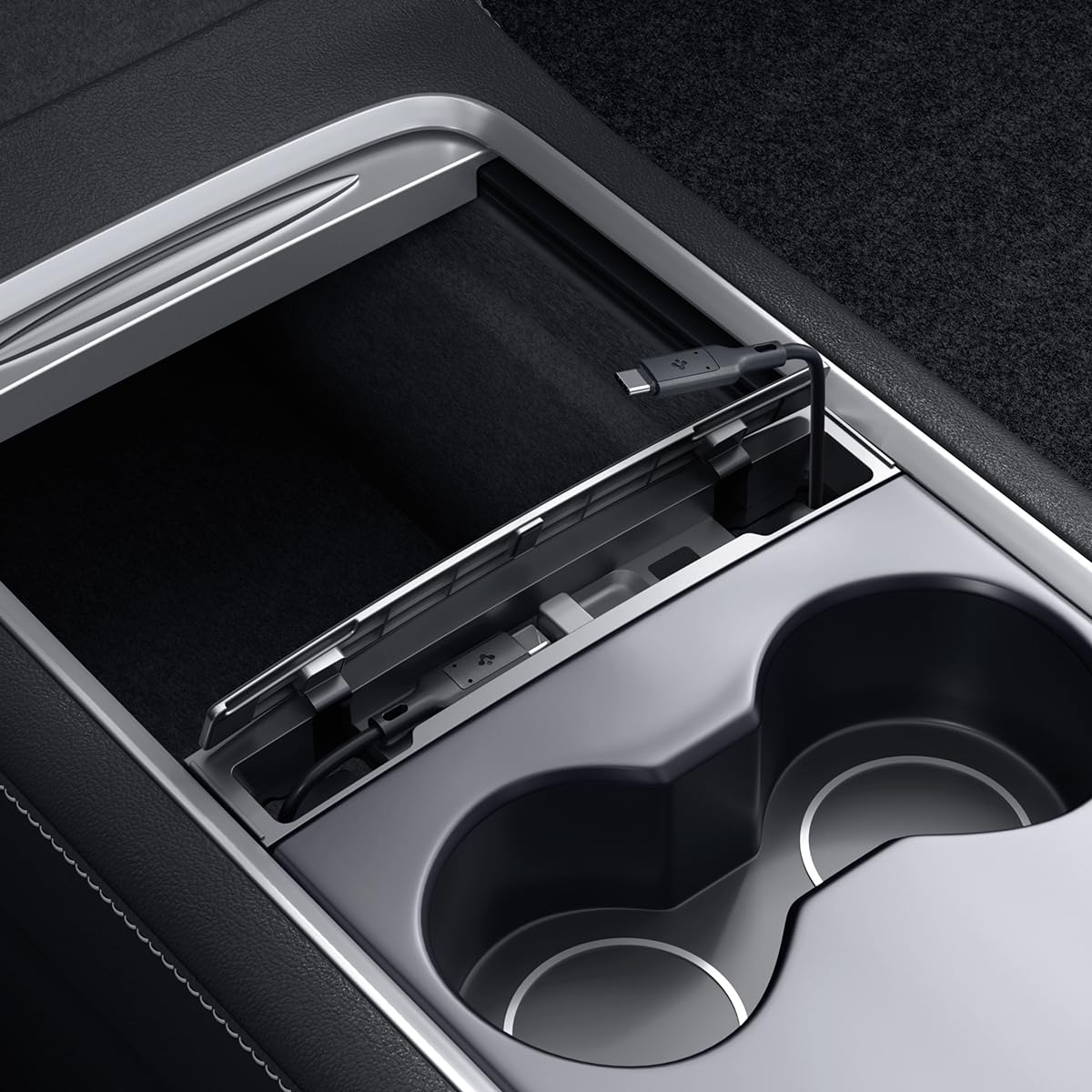 Spigen Estación Organizadora de Cables Tesla Model 3 2021-2023 y Model Y (~2024) Diseñada para Accesorios Tesla
