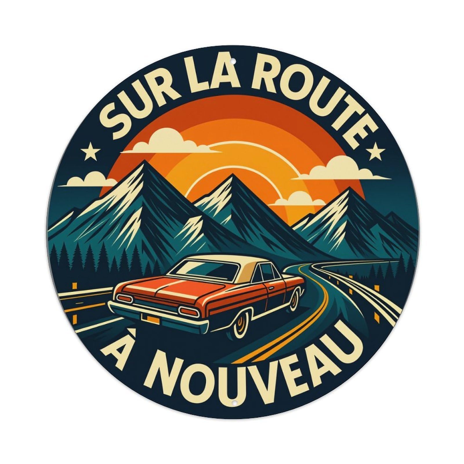 Mountain Road Sunset Car Journey Metal Tin Sign Vintage Garden Bedroom Cafe Bar Man Cave Home Wall Decor Metal Poster 8x8 inches