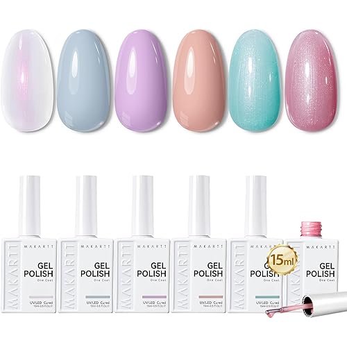 Makartt Gel Nail Polish Set 15ml, 6 Colors Gel Polish Kit High-Gloss Nude Purple Blue Shimmer White Red Green Soak Off Salon-Grade UV Nail Art Manicure DIY Salon Home - Spring in Bergen