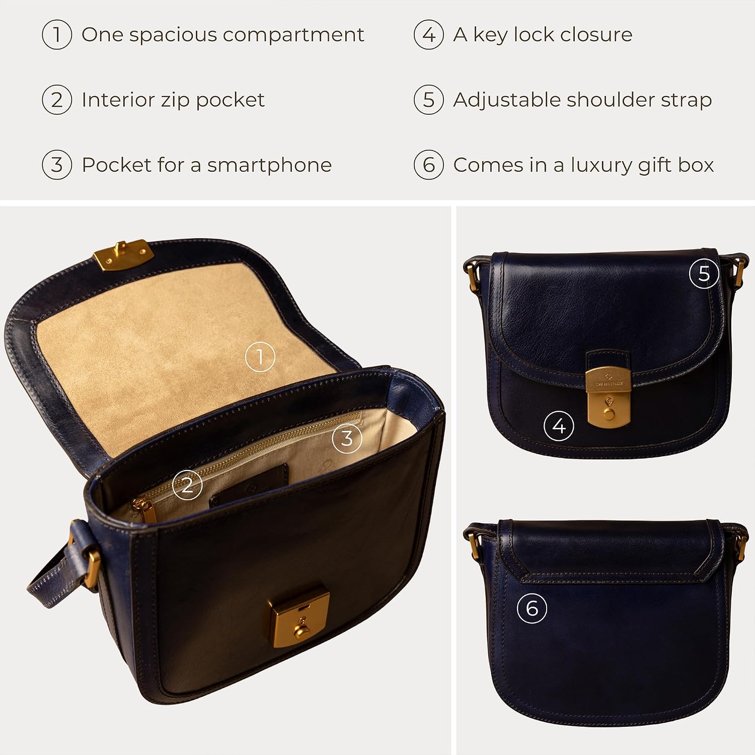 Time Resistance Leather Crossbody Bag – Saddle Bag with Magnetic Closure - Leather Messenger Bag for Women
