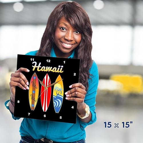 Miniatura 5 de 3dRose Wall Clock Silent - 15 inch - Hawaiian Retro Surfboards Beach Vacation Design on Black. - Creative Studios - Hawaii