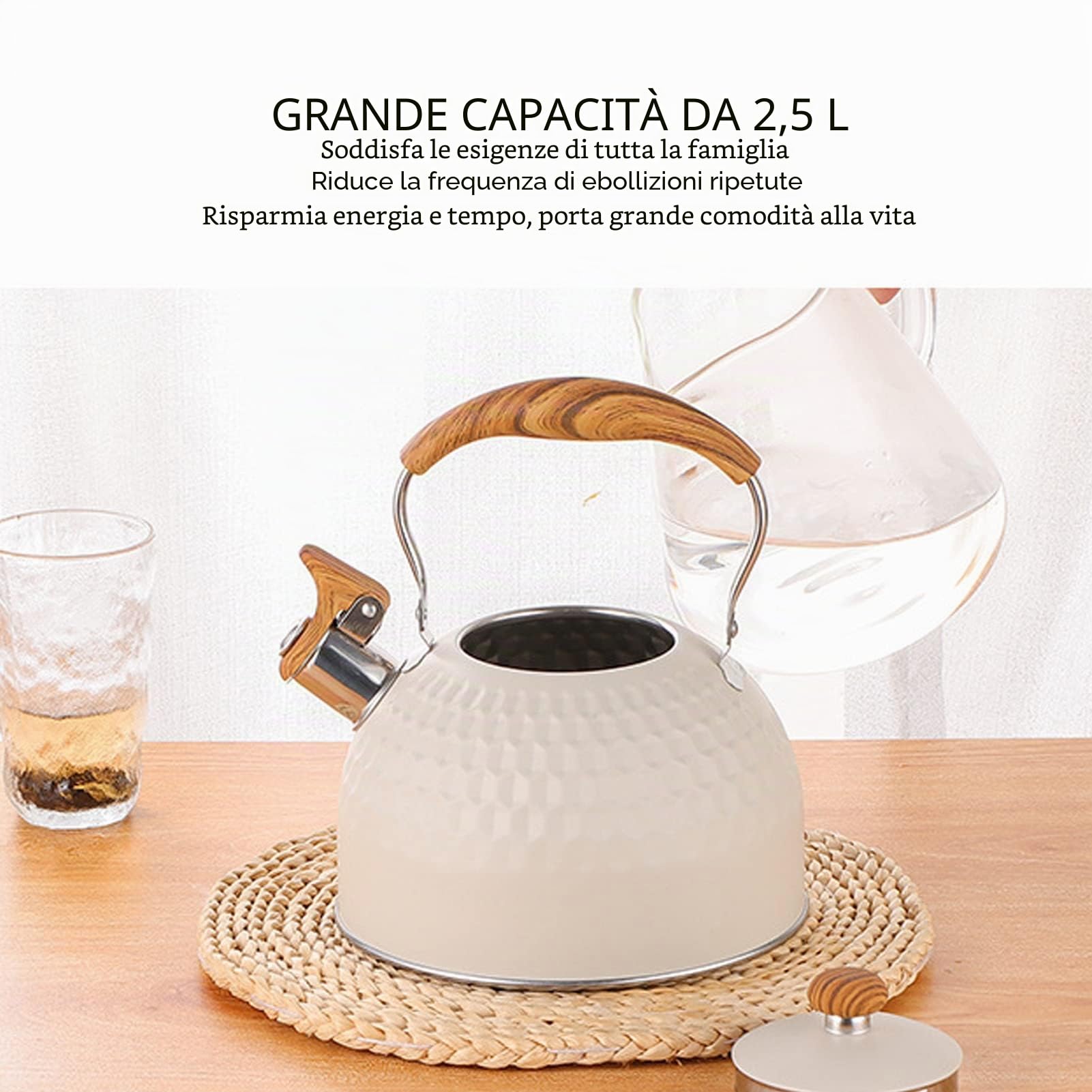 Bollitore da Tè Con Fischio da 2,5 Litri in Acciaio Inossidabile - Teiera Con Riscaldamento Efficiente Per Piano Cottura - Manico Termoisolante