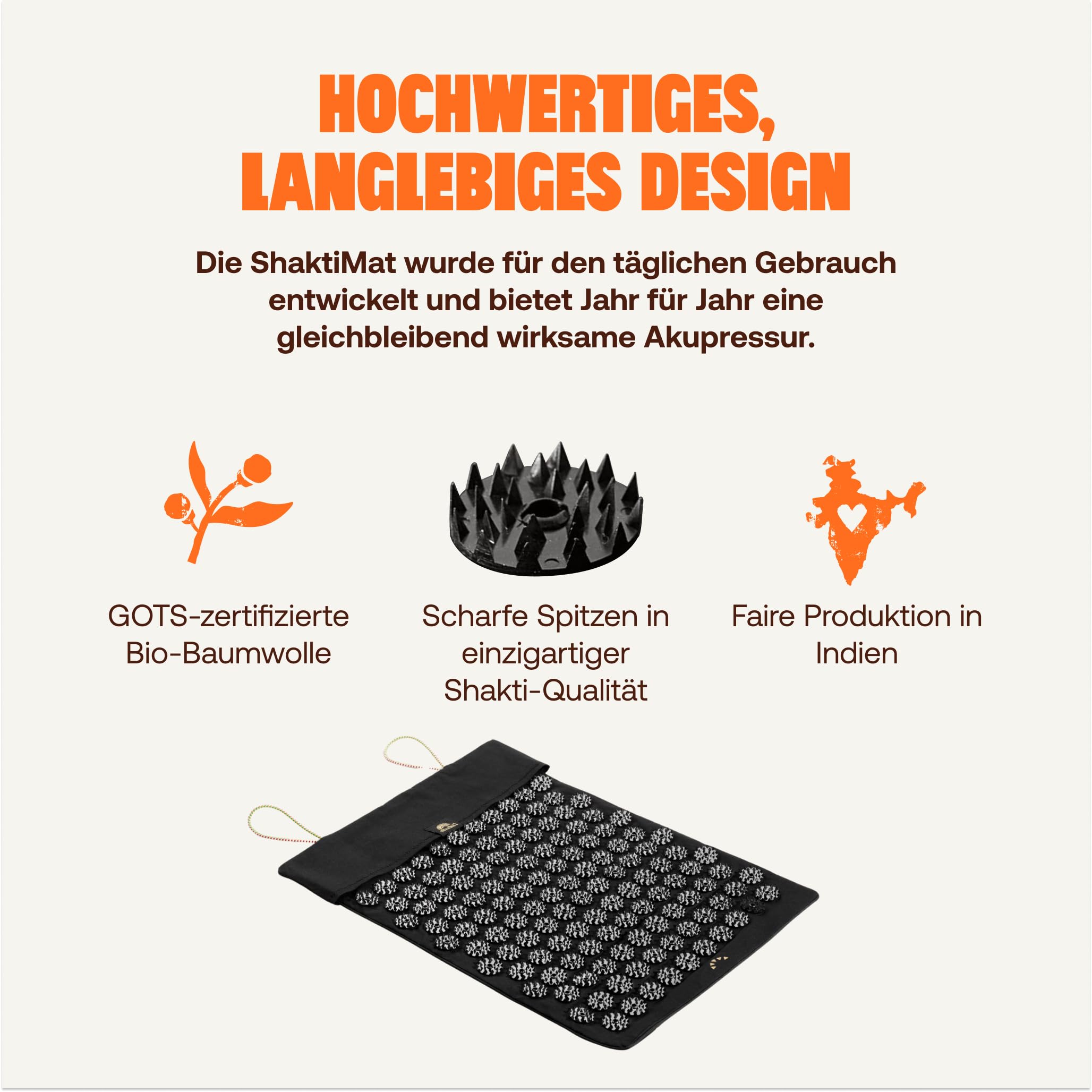 ShaktiMat [Das Original seit 2007] Travel Mat - Kompakte Akupressurmatte ohne Innenfüllung zur Entspannung für Rücken, Nacken, Füße, Ethische Handarbeit, GOTS-zertifizierte Bio-Baumwolle - Onyxschwarz