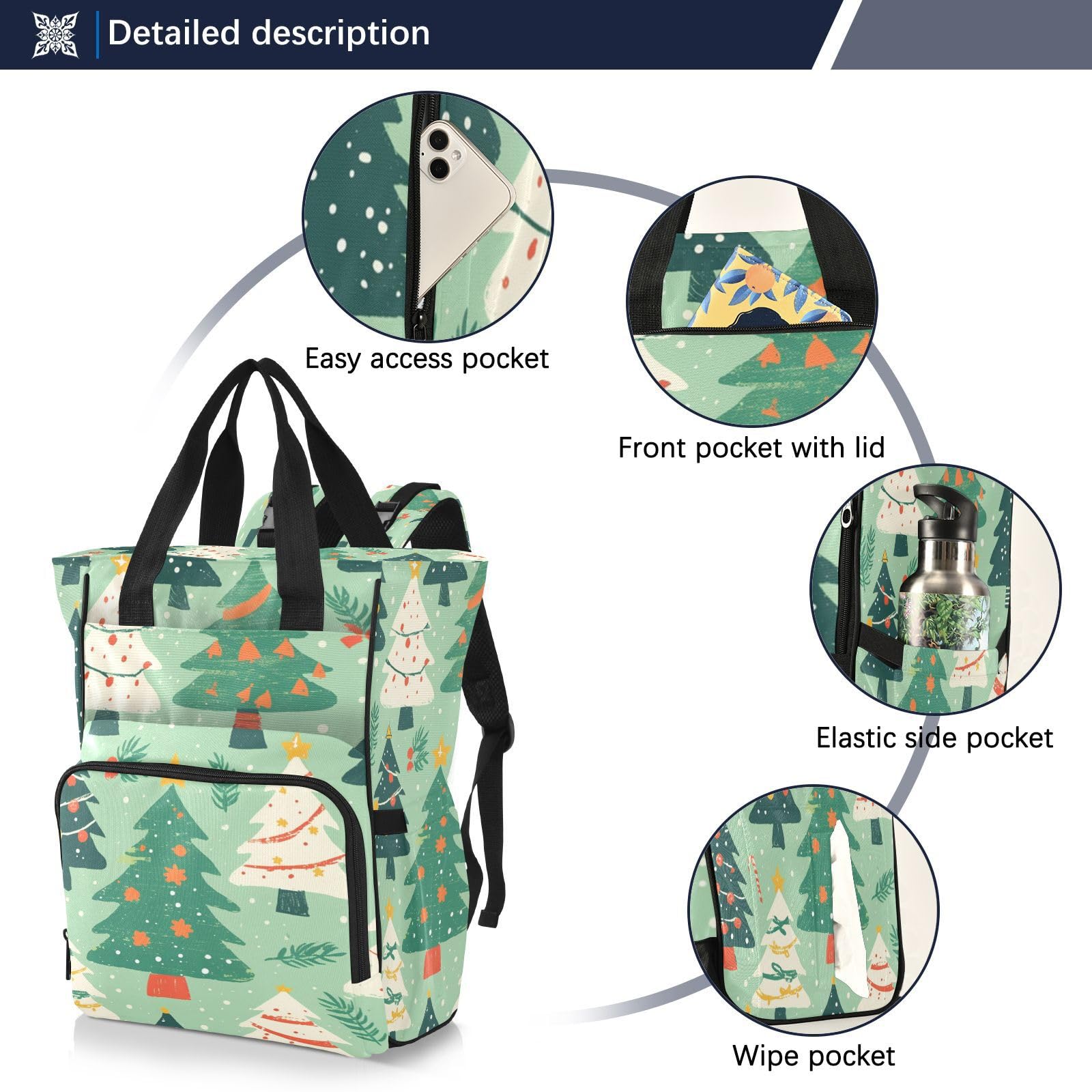 ÁRboles Verdes Festivo Simple Vacaciones Mochilas de Pañales para Gran Capacidad Pañal Bolso Mochila para Viajar al Aire Libre Mamá y Papá