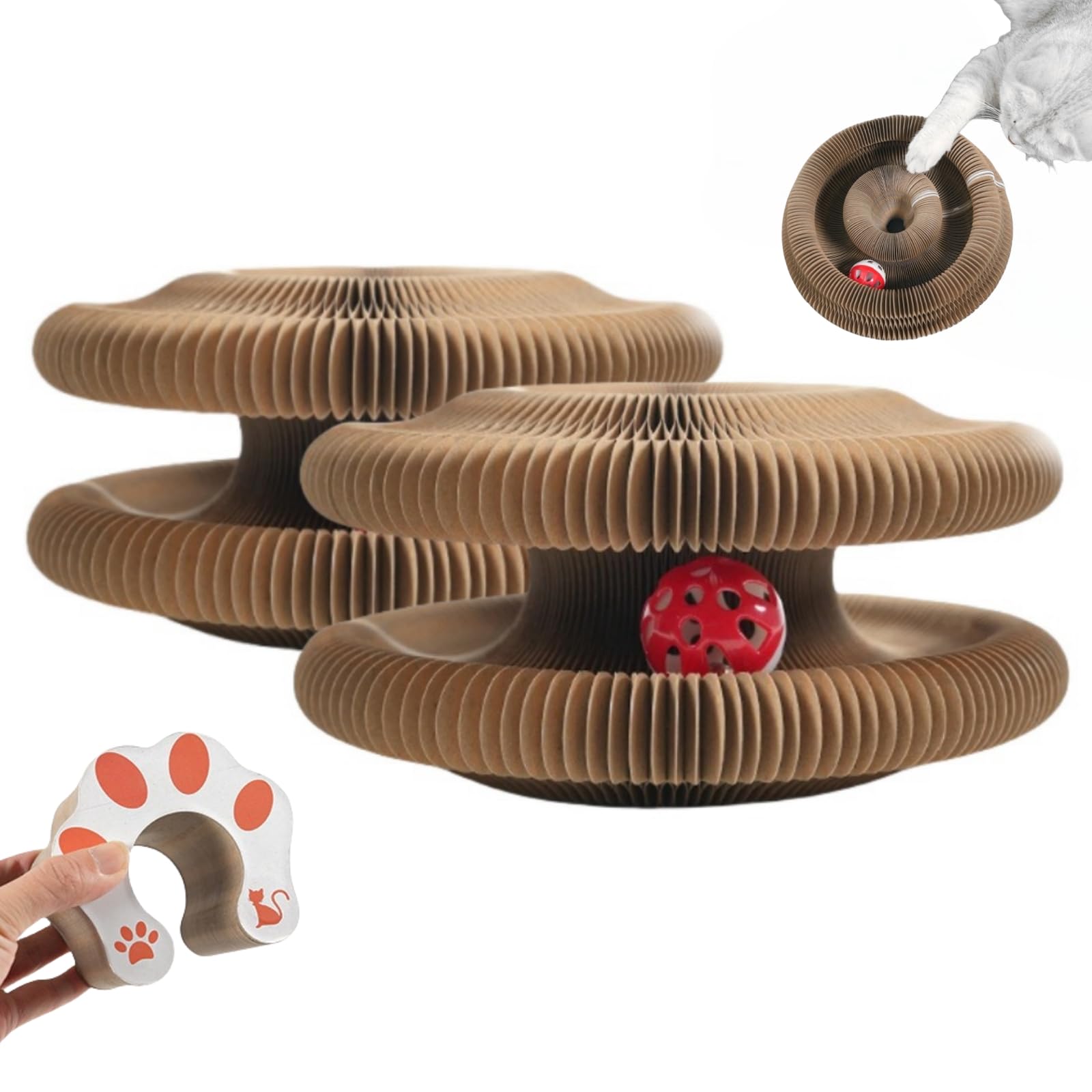 BEWITU Kitty Kurlz,Kitty Kurlz Cat Toy, Foldable Cat Scratching Ball,Accordion Cardboard Magic Organ cat Toy for Cats and Small Dogs(2packs)