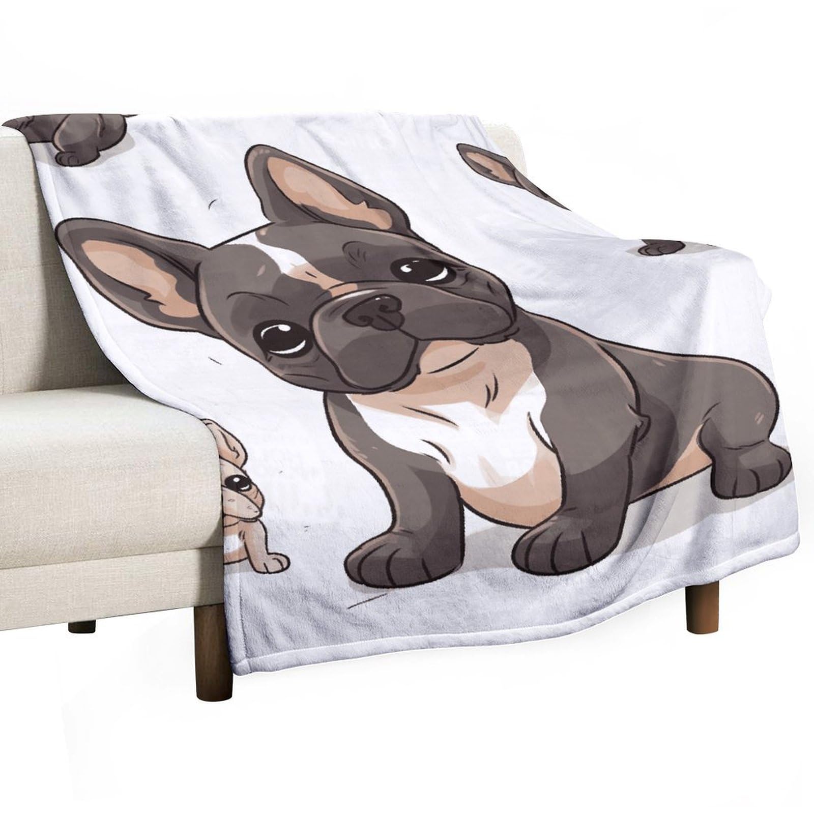 Couverture polaire bouledogue français pour cocooning sur le canapé du salon en toute saison