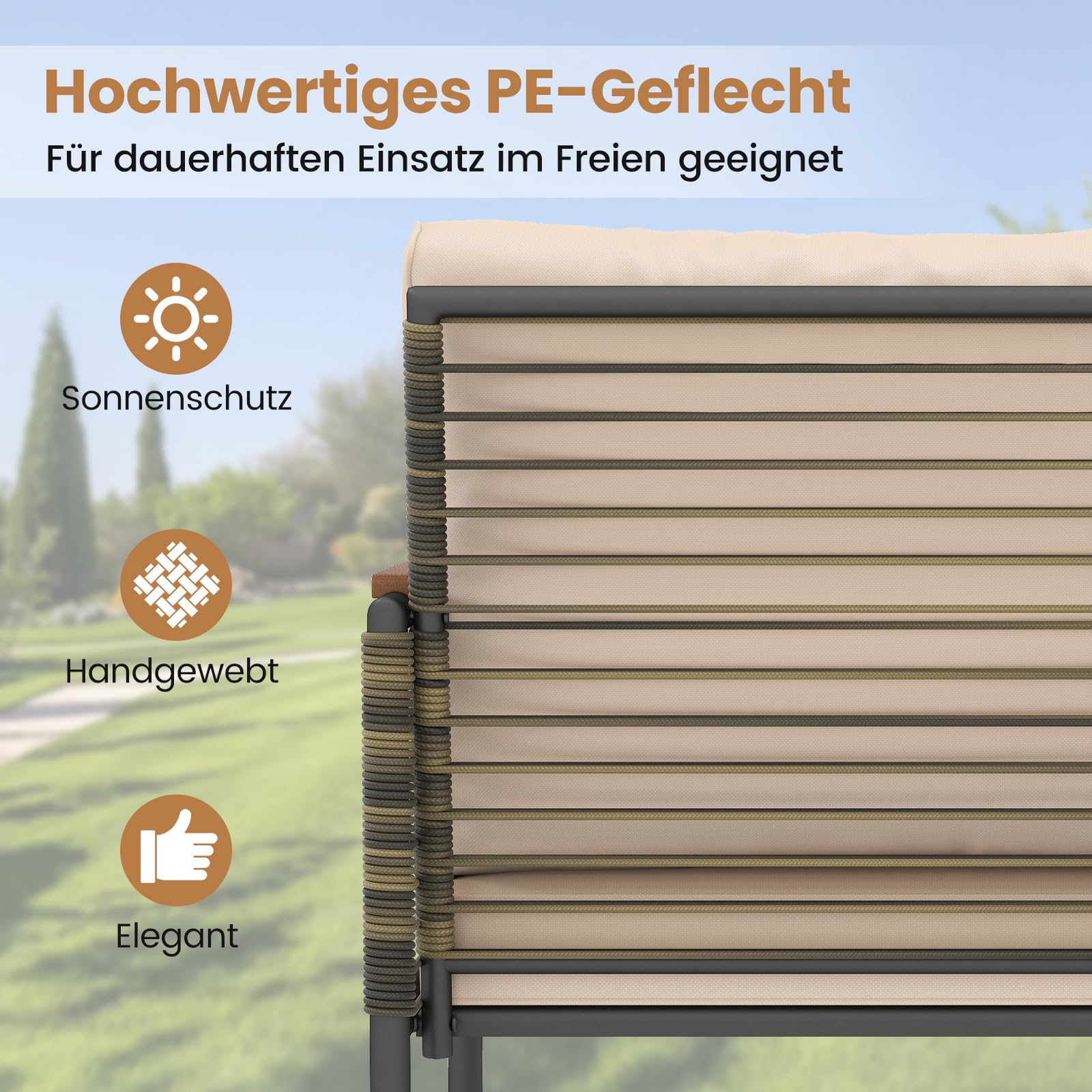 COSTWAY Rattan Gartenmöbel Set, Balkonmöbel, Balkonset inkl. 2 Stühle mit Kissen, Hocker & Tisch, Terrassenmöbel, Gartengarnitur, Sitzgruppe für Garten, Balkon, Terrasse (Beige)