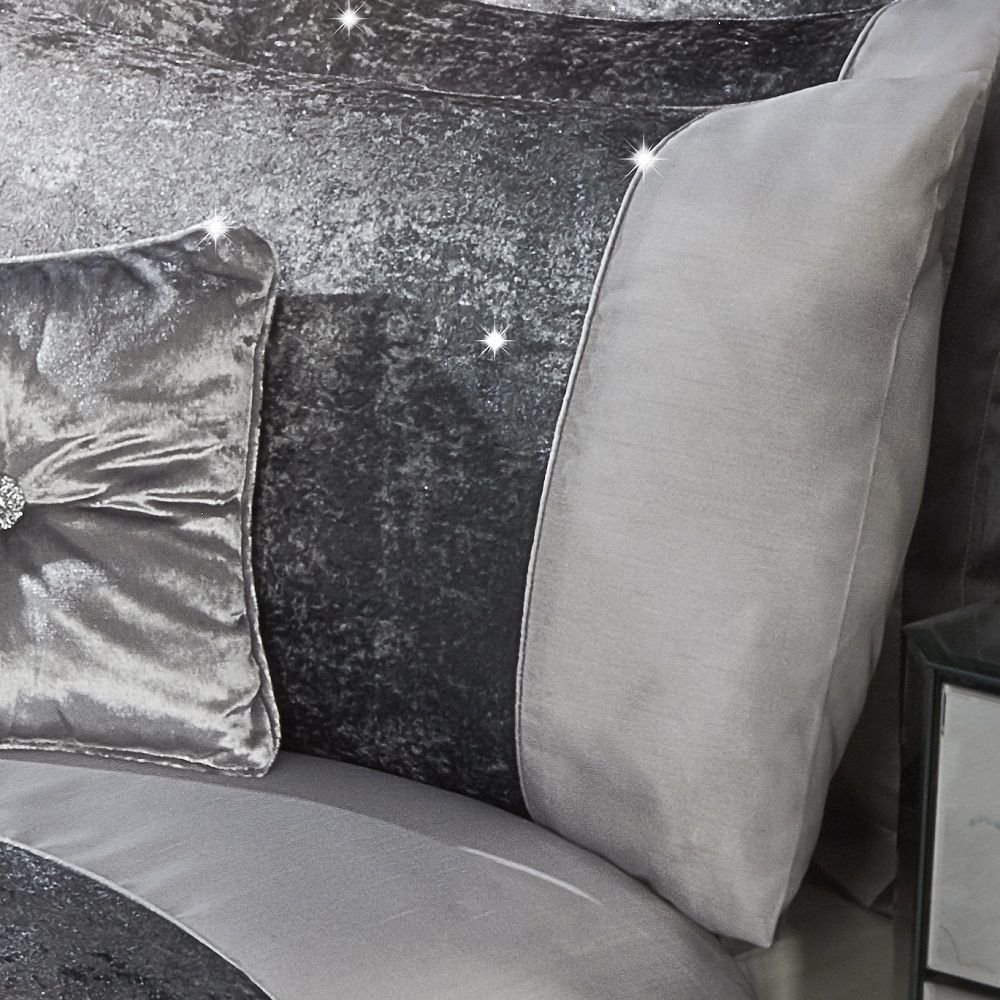Tony's Textiles Glitter Crushed Velvet Quilt Duvet Cover Set - Silver Grey (Double)