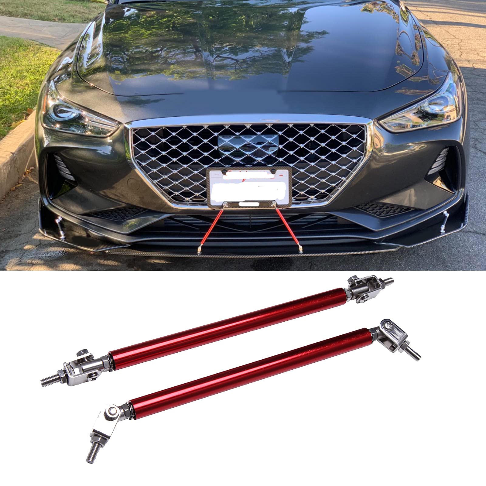 Rich Choices Adjustable 8"-11" Front Bumper Lip Splitter Diffuser Strut Rod Tie Bars Fit Most Vehicles,Red
