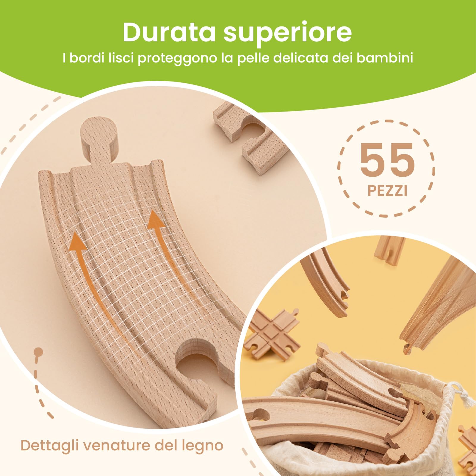 Tiny Land Set di 55 pezzi per gru e treni esclusivi, compatible con tutte le principali marche di treni in legno