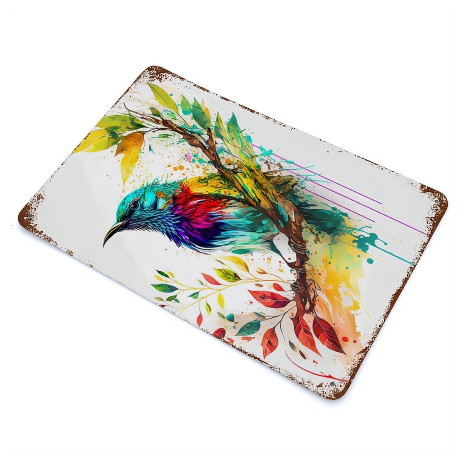 Bird Painting Rust Effect Tin Sign 11.8"x7.9", Ideal for Garage, Bar And Workshop Decor