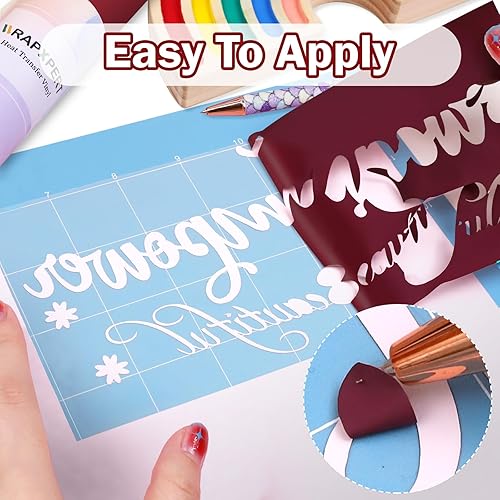 Miniatura 8 de WRAPXPERT Rollos de vinilo de transferencia de calor granate, vinilo de 12 x 5 pies, vinilo de prensa de calor burdeos para camisetas, funciona con