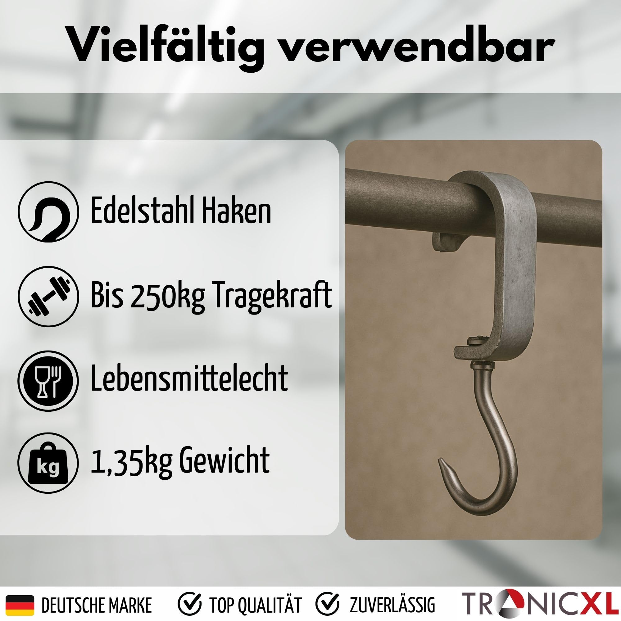 TronicXL 10 Stück Euro-Haken Din 5047 35x12 mm Rohrbahnhaken Rohrhaken Fleischerhaken