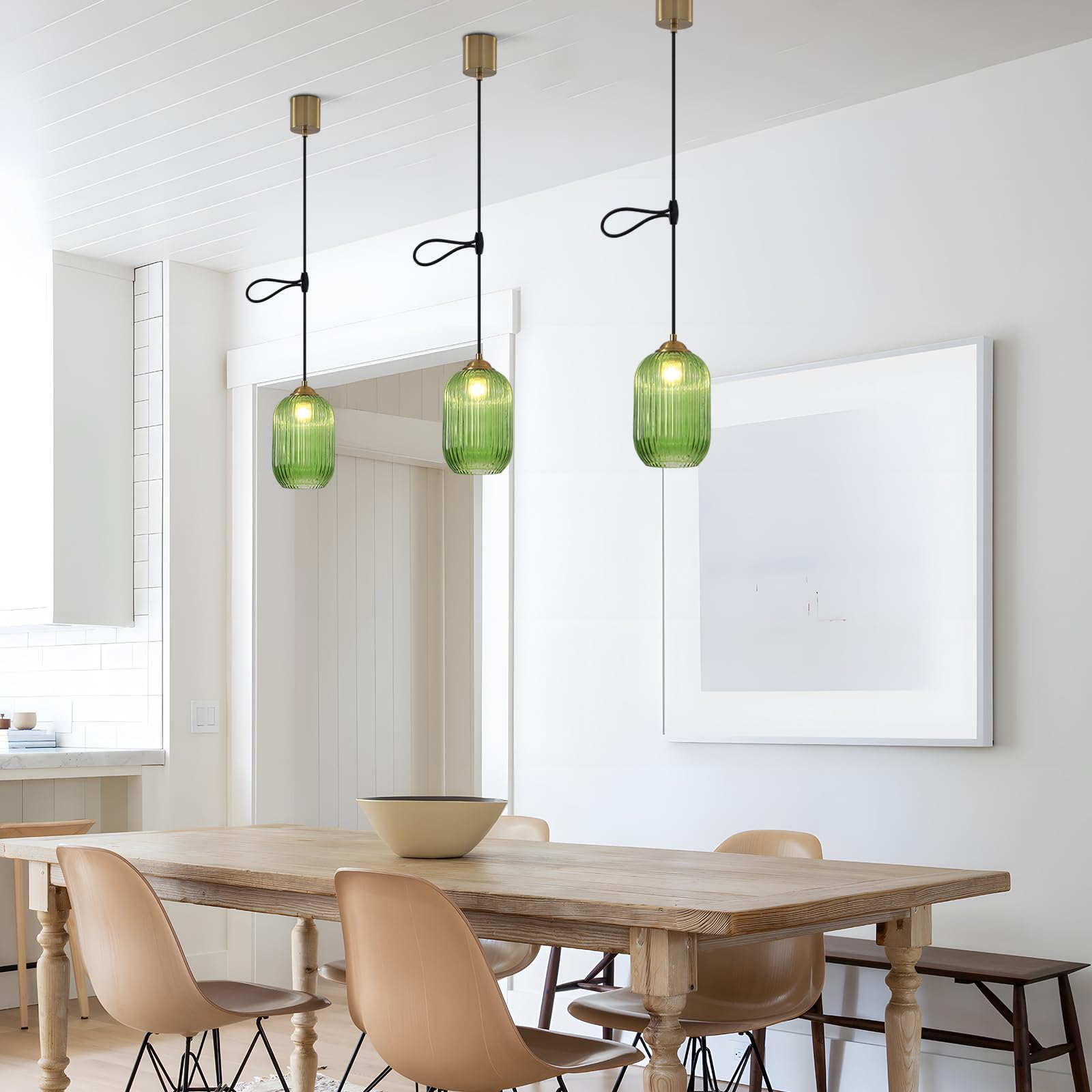 KCO Lighting 欧モダン ペンダントライト 高さ調節可能 ガラスシェード 引掛シーリング用 E26口金 14cm 三色調光 LED対応 おしゃれ 天井照明 照明器具 インテリア ダイニング リビング キッチン 寝室 電球別売り グリーン
