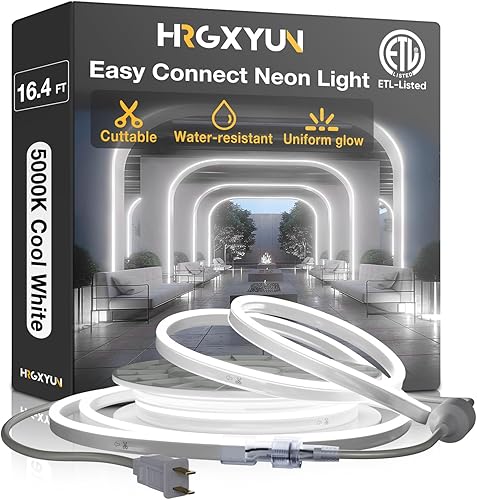 Miniatura 24 de Cuerda de luz LED de 110 V, neón LED de 16.4 pies, tira de luz de neón comercial impermeable para exteriores, lista ETL, luces LED de neón blancas