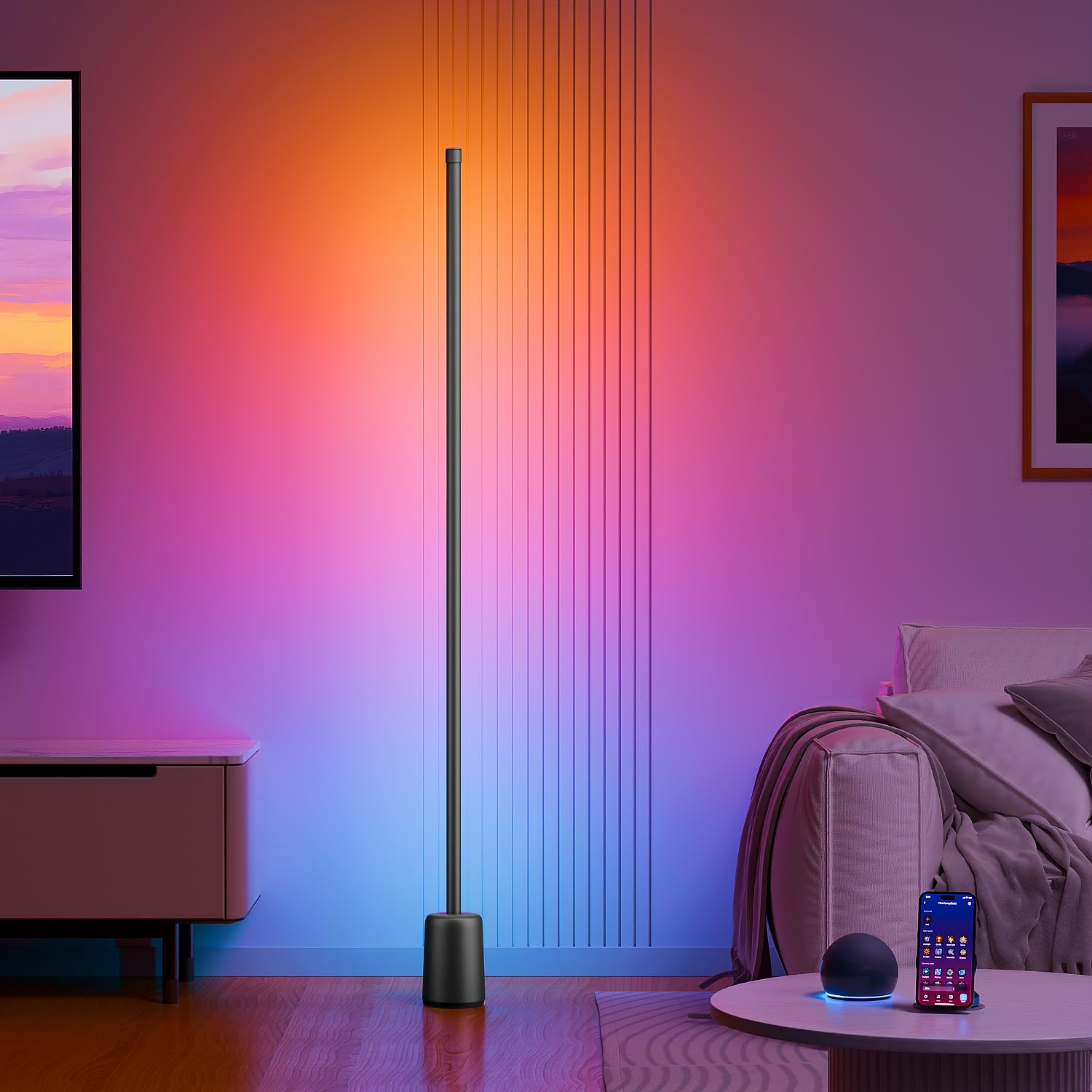 Ailofy Lampada da terra angolare, 1500lm RGBW, lampada angolare funziona con Alexa e Google Assistant, 16 milioni di colori fai da te, sincronizzazione con musica, controllo app, moderna lampada da